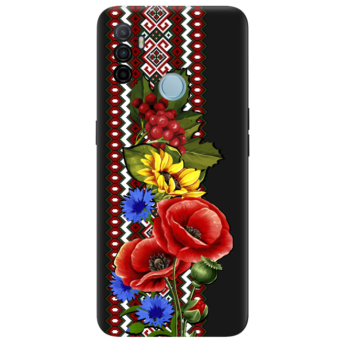 Чехол для Oppo A53/ A32/ A33 черный матовый soft touch Ukraine ornament - фото 1 - Чехлы для телефонов