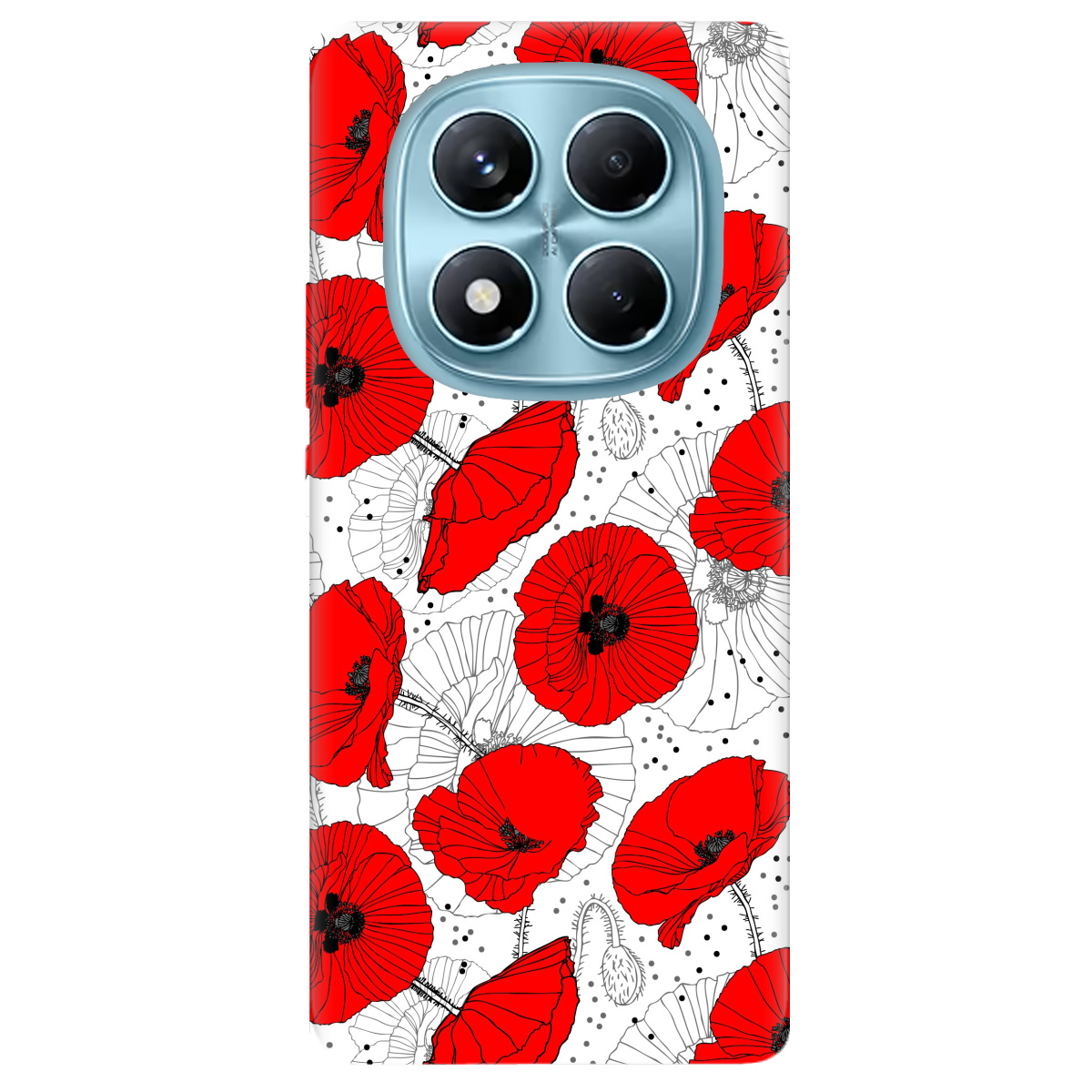 Чехол для Xiaomi Redmi Note 14 Pro 4G прозрачный Red flower - фото 1 - Чехлы для телефонов