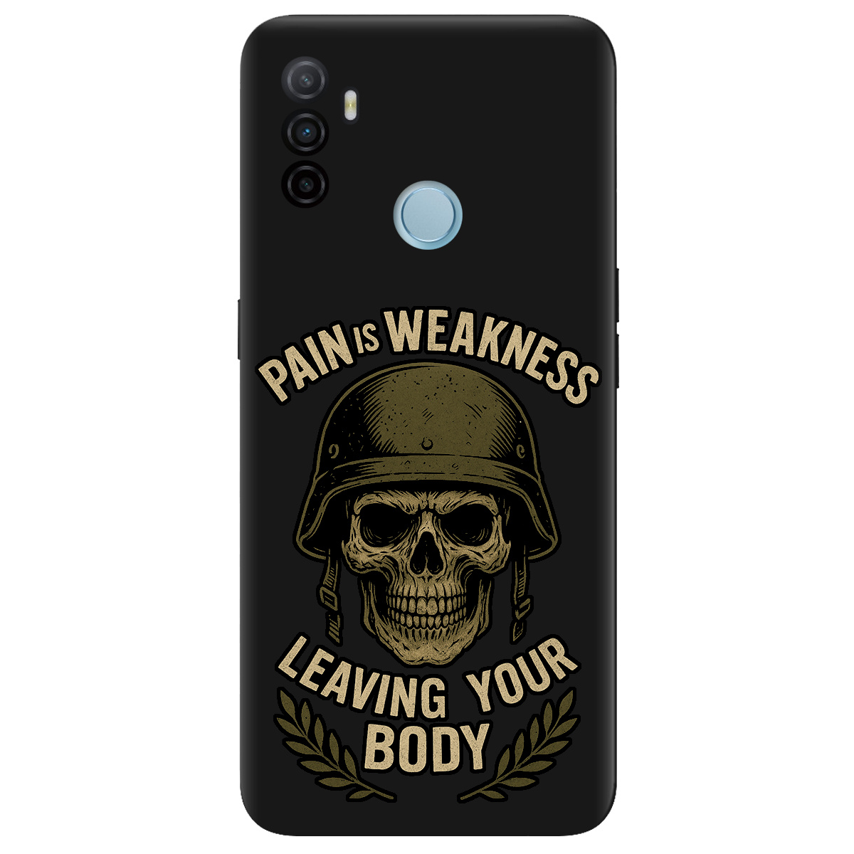 Чехол для Oppo A53/ A32/ A33 черный матовый soft touch Біль - це слабкість - фото 1 - Чехлы для телефонов