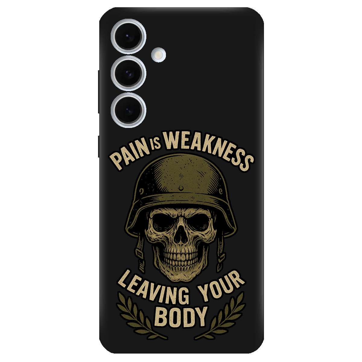 Чохол для Samsung Galaxy S24 FE чорний матовий soft touch Біль - це слабкість - фото 1 - Чохли для телефонів