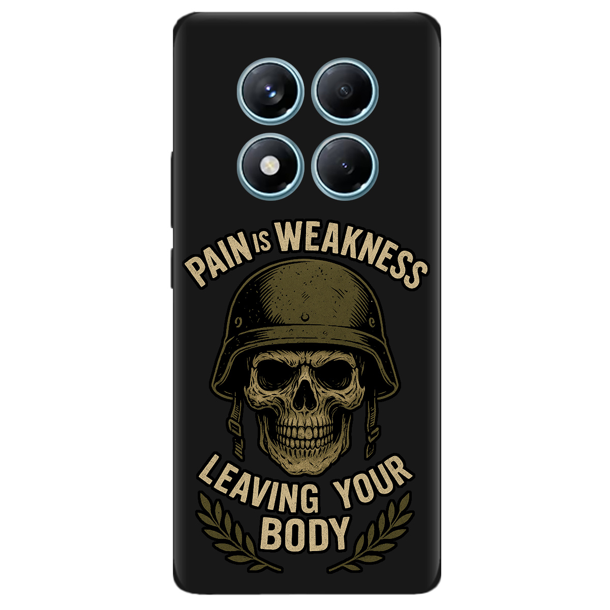 Чехол для Xiaomi Redmi Note 14 Pro 4G черный матовый soft touch Біль - це слабкість - фото 1 - Чехлы для телефонов