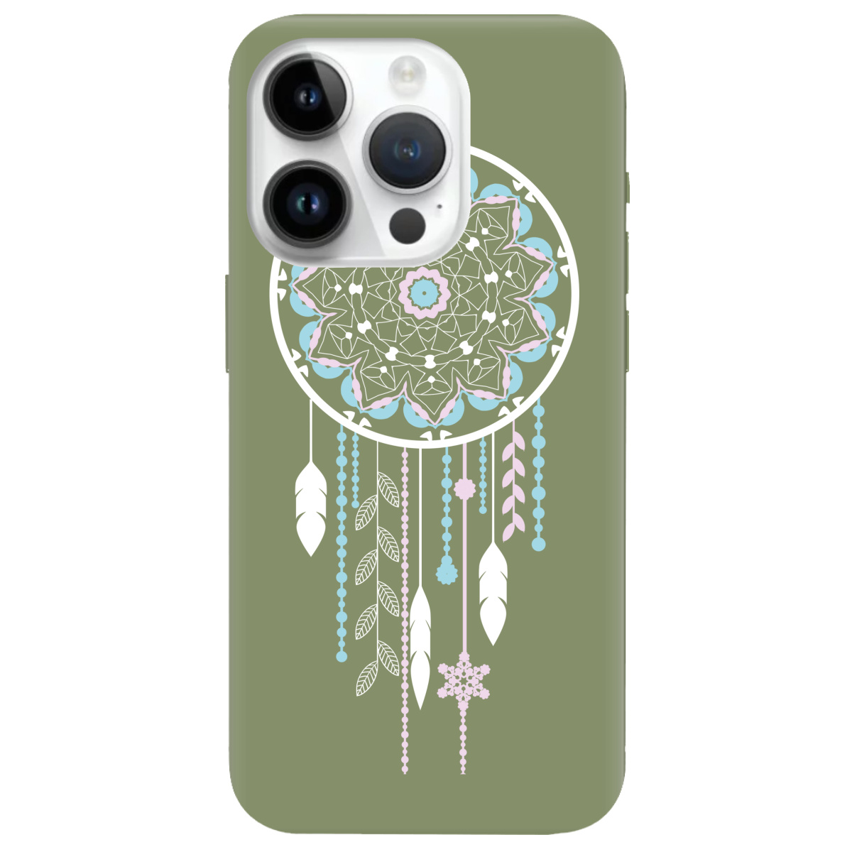 Чехол для Apple iPhone 14 Pro оливковый матовый soft touch Ловец снов - фото 1 - Чехлы для телефонов