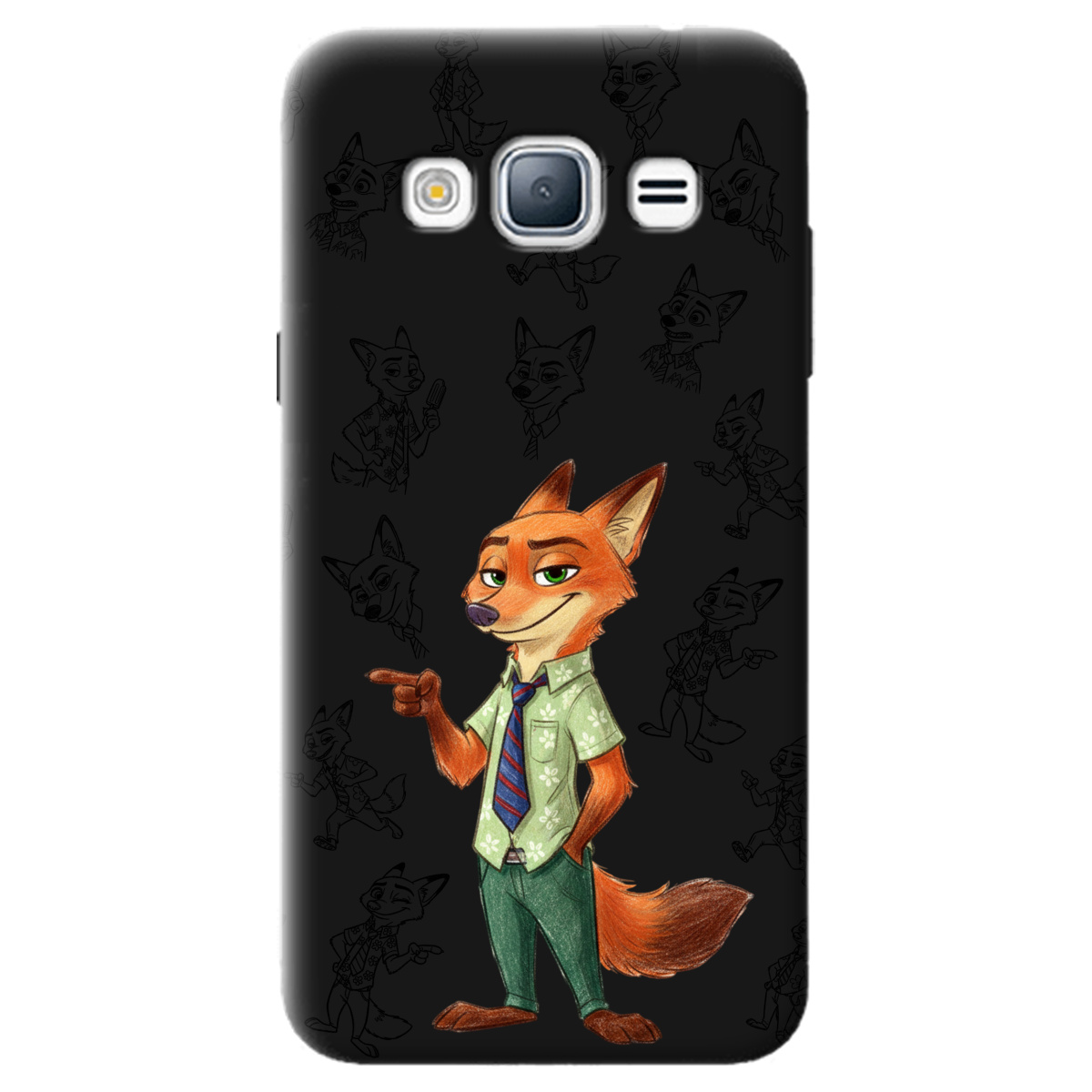 Чехол для Samsung Galaxy J3 2016 черный матовый soft touch Зоотрополис Ник Nick - фото 1 - Чехлы для телефонов