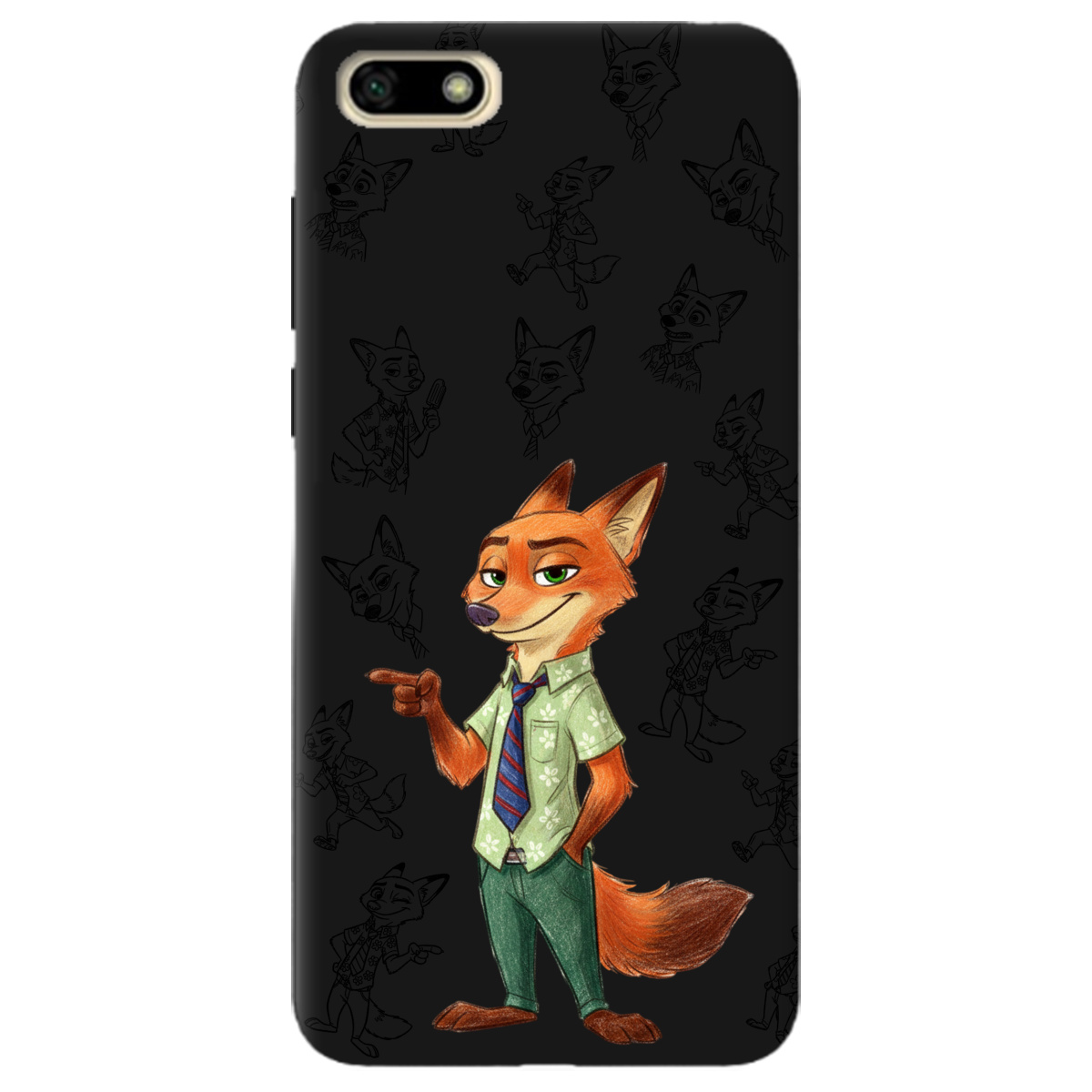 Чохол для Huawei Y5 2018 чорний матовий soft touch Зоотрополіс Нік Nick - фото 1 - Чохли для телефонів