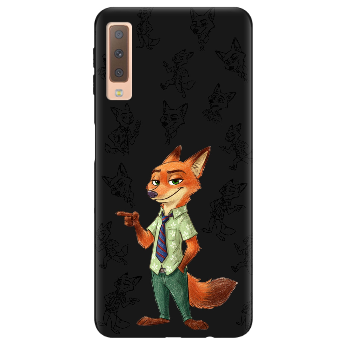 Чехол для Samsung Galaxy A7 2018 черный матовый soft touch Зоотрополис Ник Nick - фото 1 - Чехлы для телефонов