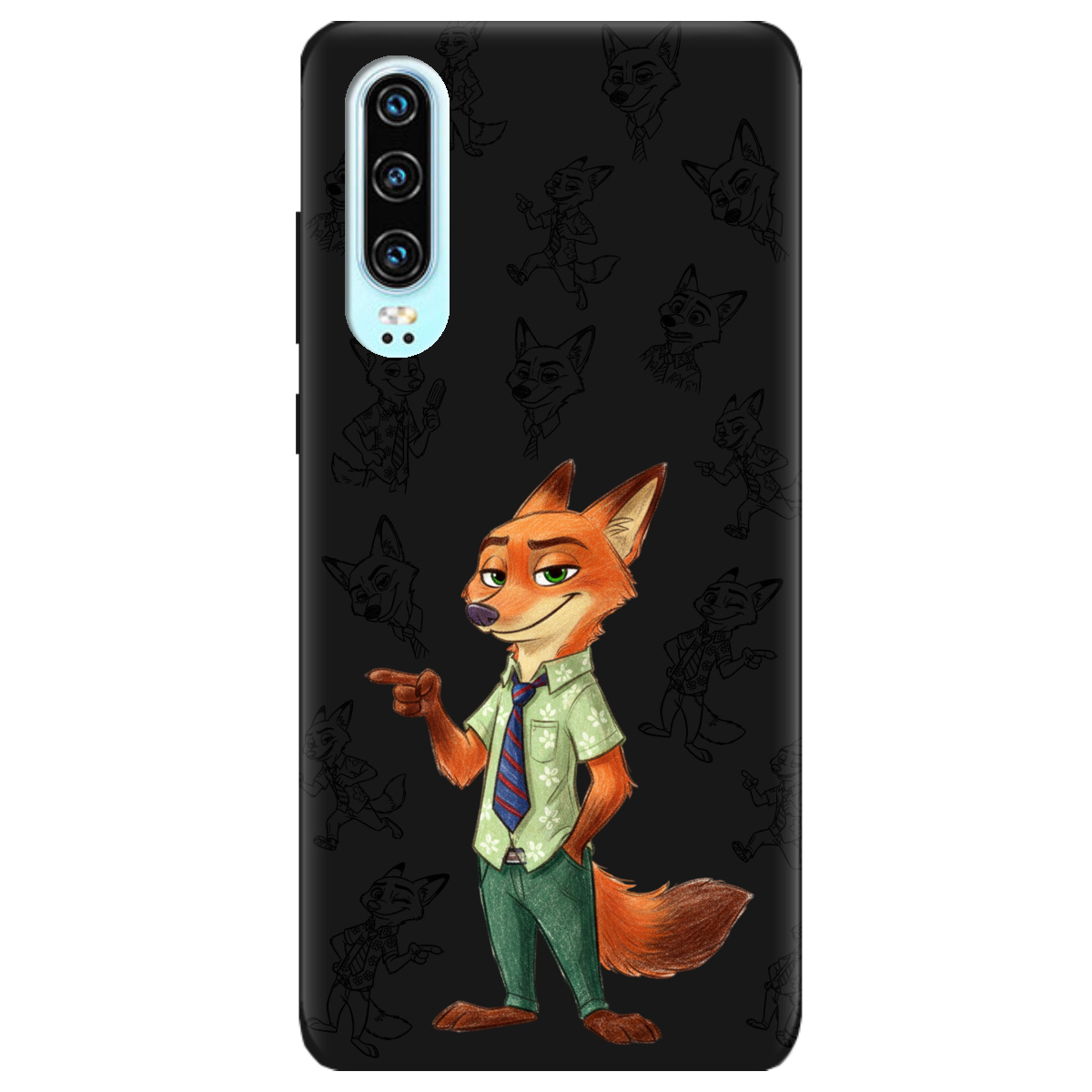 Чехол для Huawei P30 черный матовый soft touch Зоотрополис Ник Nick - фото 1 - Чехлы для телефонов