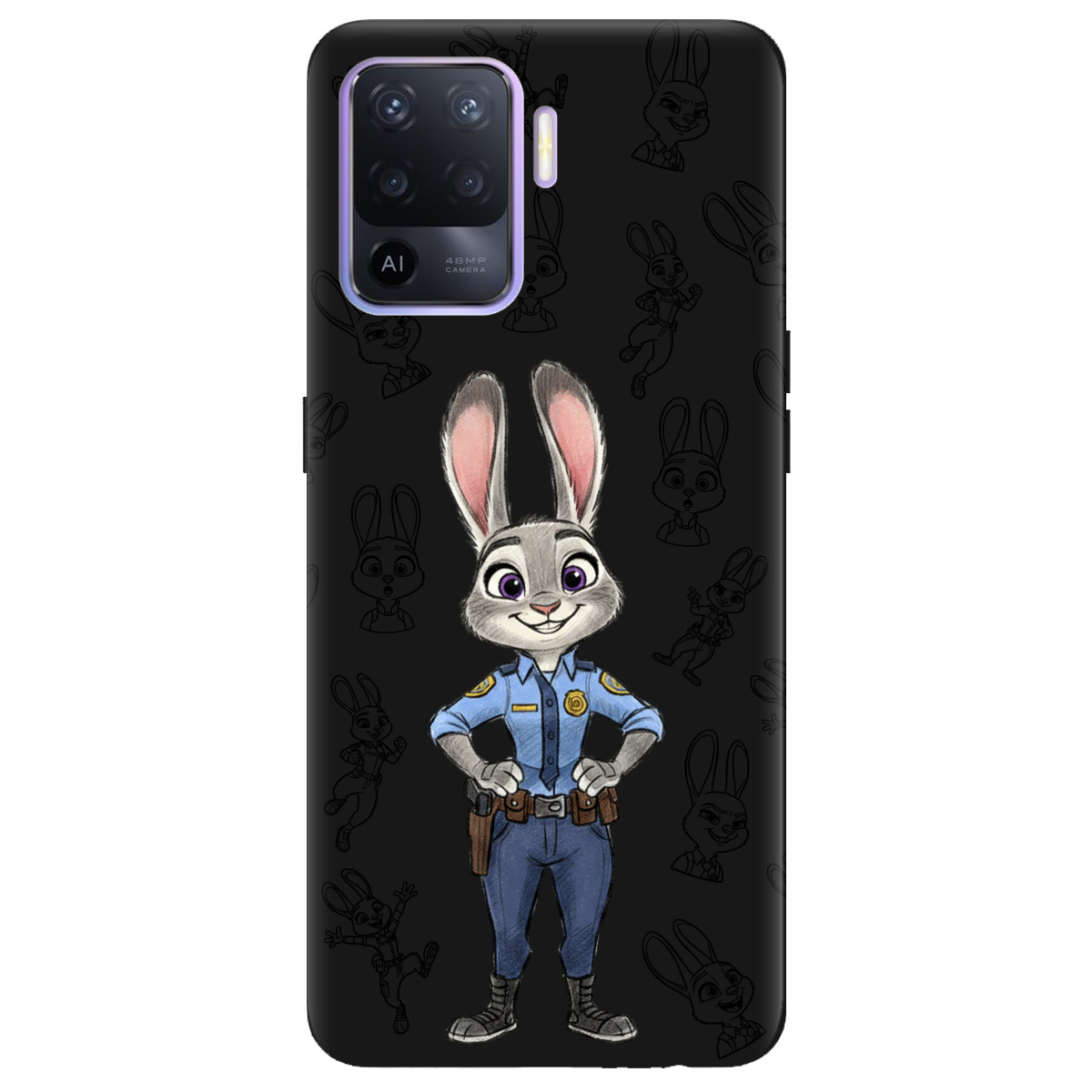 Чехол для Oppo Reno 5 Lite черный матовый soft touch Зоотрополис Джуди Judy - фото 1 - Чехлы для телефонов