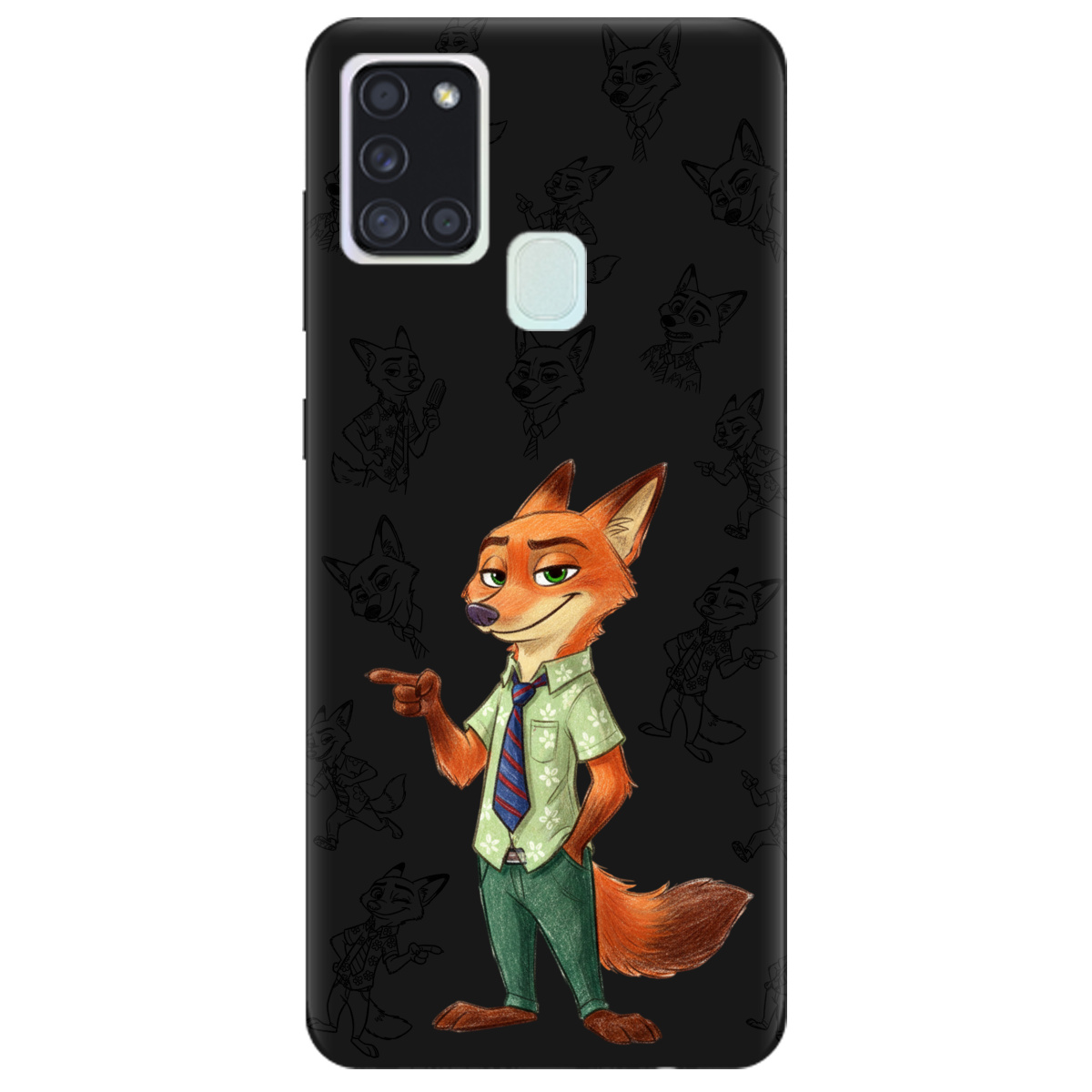 Чехол для Samsung Galaxy A21s черный матовый soft touch Зоотрополис Ник Nick - фото 1 - Чехлы для телефонов