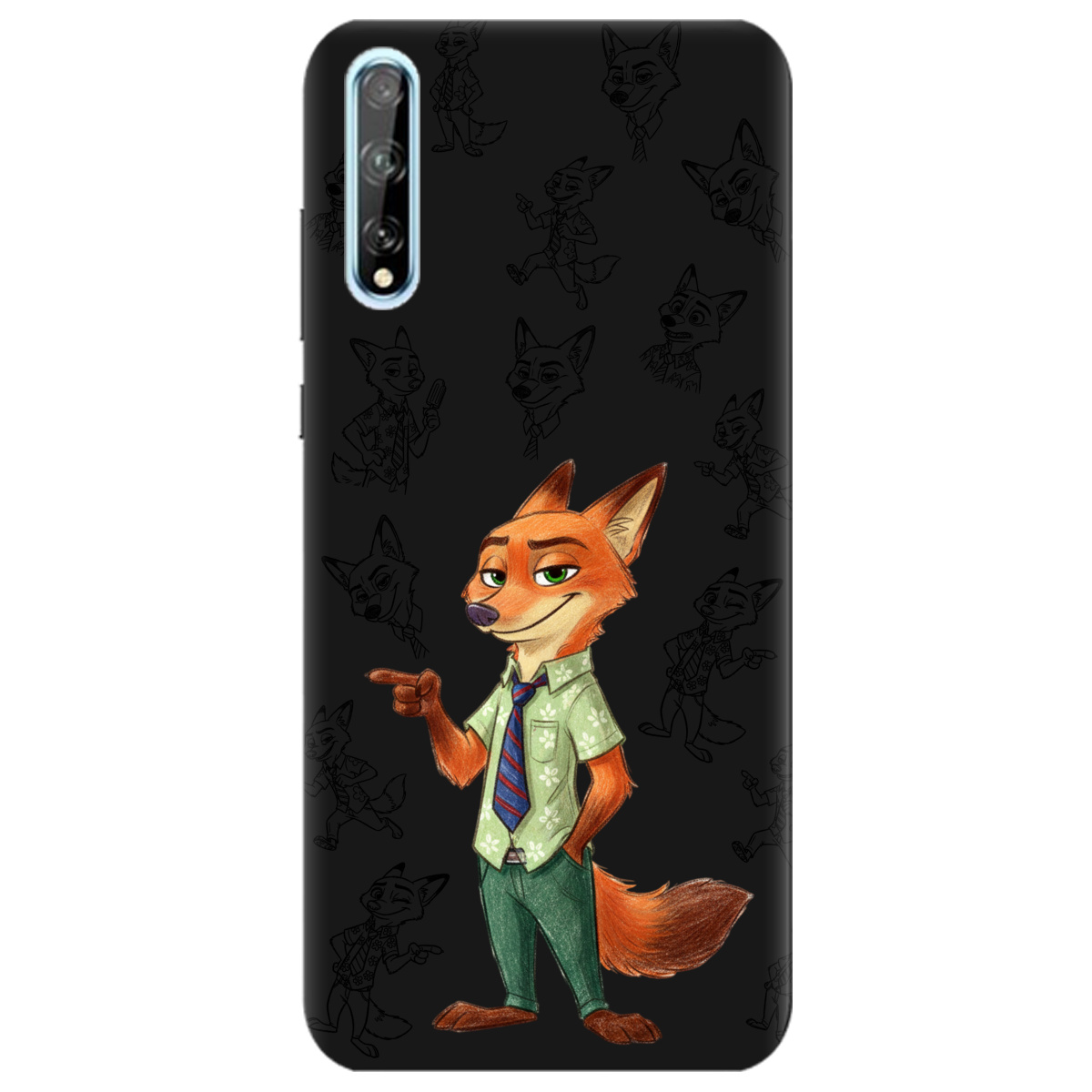 Чехол для Huawei P Smart S черный матовый soft touch Зоотрополис Ник Nick - фото 1 - Чехлы для телефонов