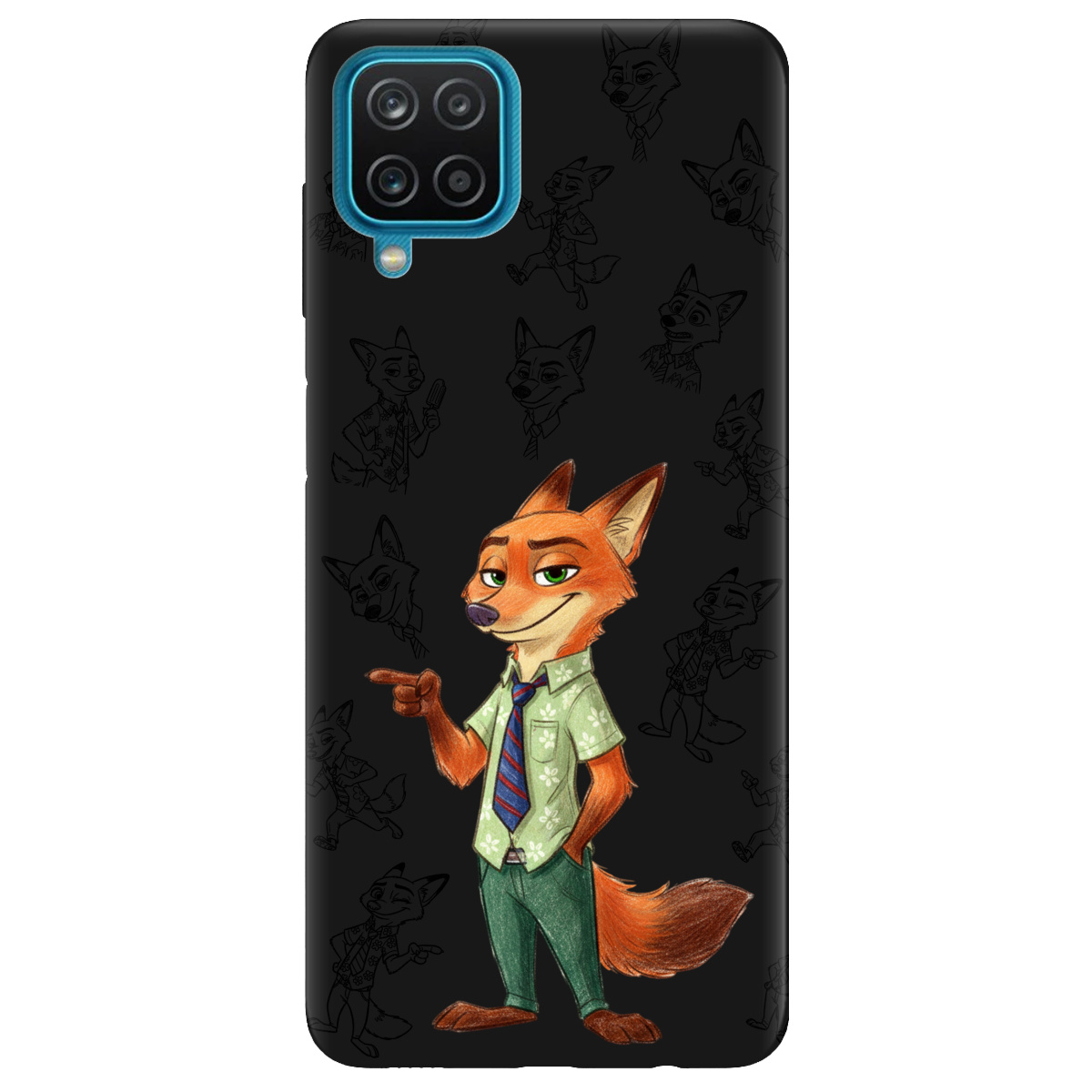 Чехол для Samsung Galaxy A12 4G черный матовый soft touch Зоотрополис Ник Nick - фото 1 - Чехлы для телефонов