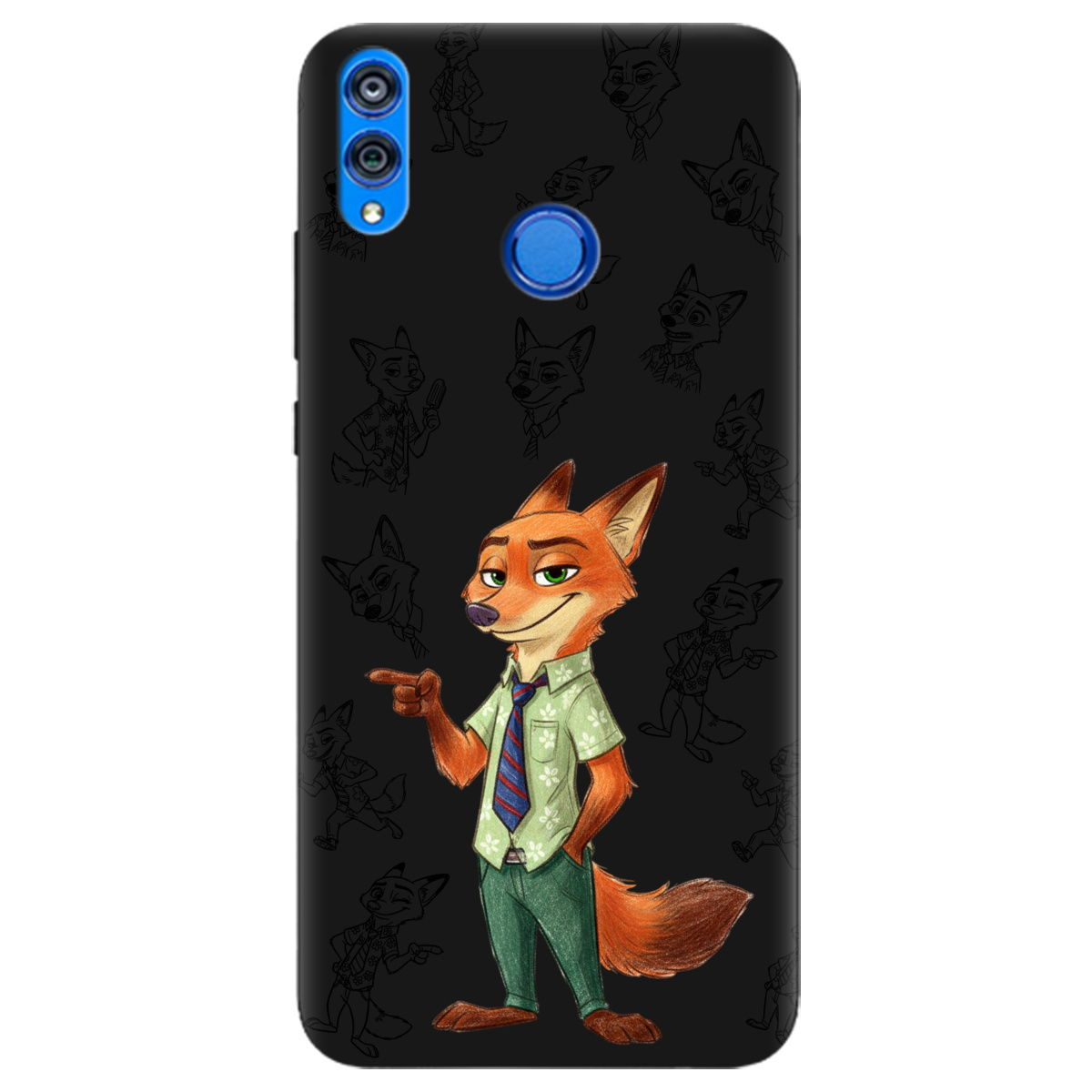 Чехол для Huawei Honor 8x черный матовый soft touch Зоотрополис Ник Nick - фото 1 - Чехлы для телефонов