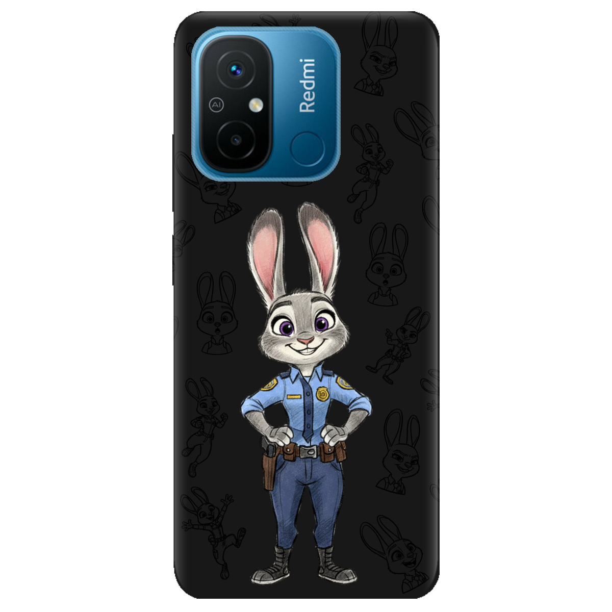 Чехол для Xiaomi Redmi 12C черный матовый soft touch Зоотрополис Джуди Judy - фото 1 - Чехлы для телефонов