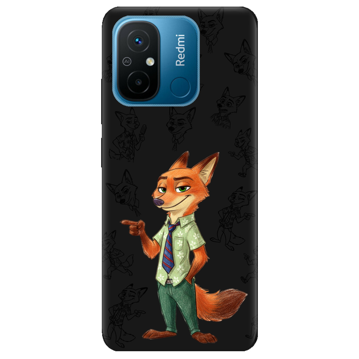 Чехол для Xiaomi Redmi 12C черный матовый soft touch Зоотрополис Ник Nick - фото 1 - Чехлы для телефонов