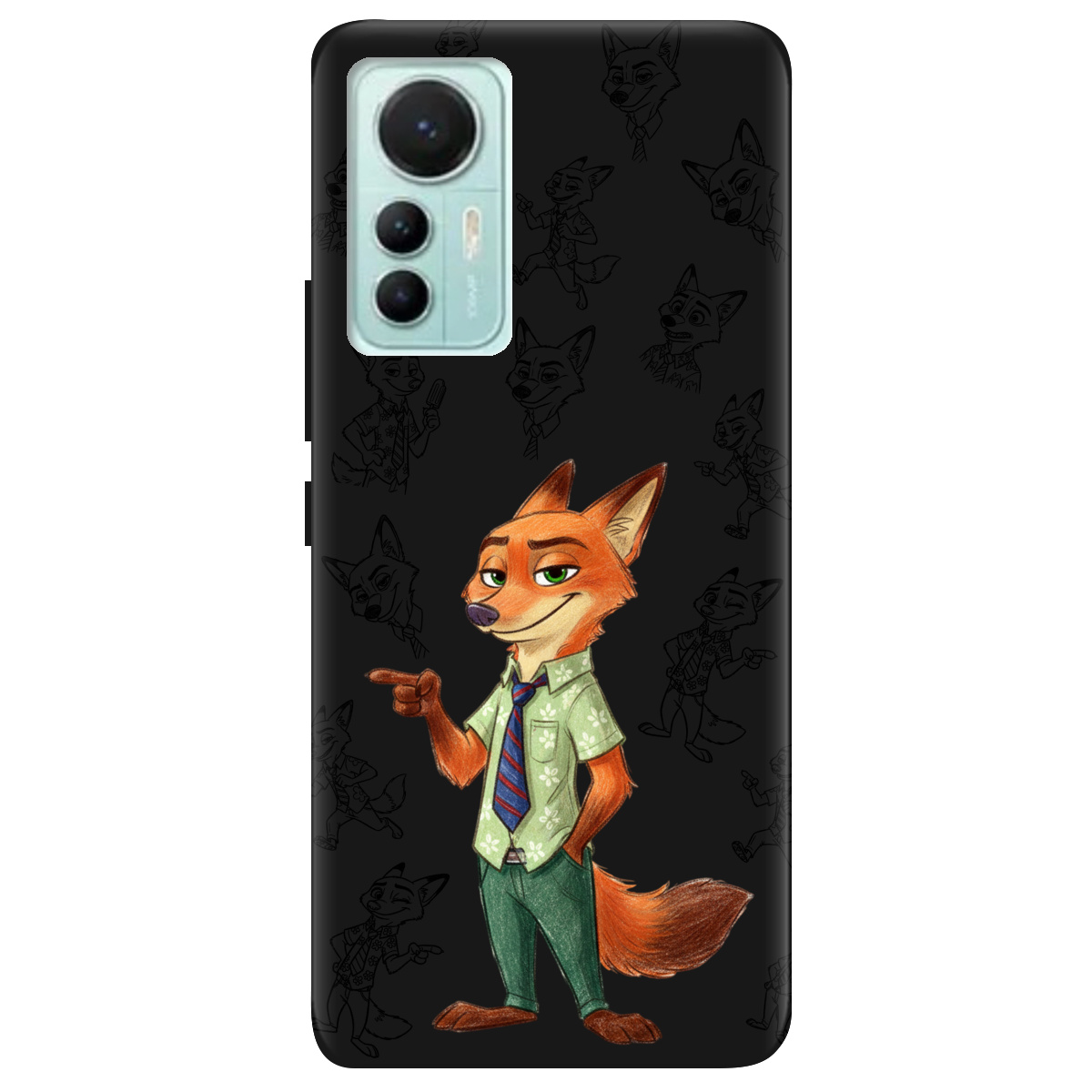 Чехол для Xiaomi 12 Lite черный матовый soft touch Зоотрополис Ник Nick - фото 1 - Чехлы для телефонов