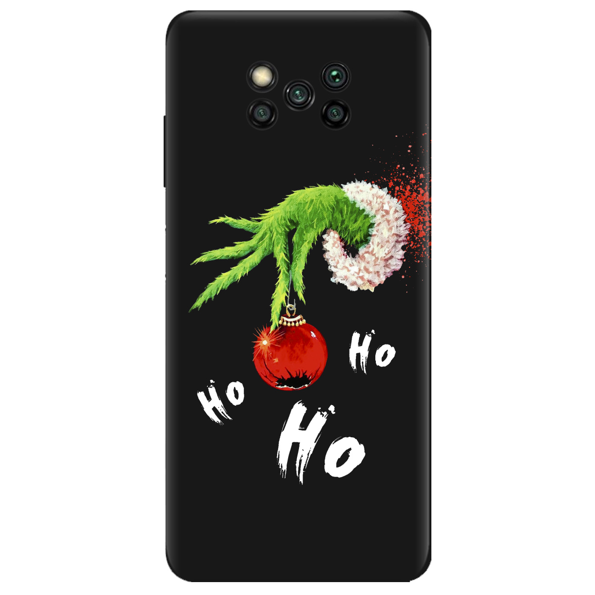 Чехол для Xiaomi Poco X3 черный матовый soft touch Grinch HO HO HO - фото 1 - Чехлы для телефонов
