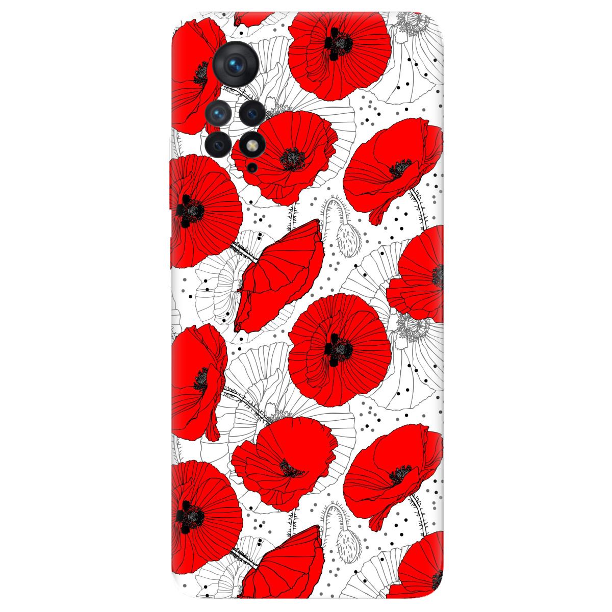 Чехол для Xiaomi Redmi Note 11 Pro прозрачный Red flower - фото 1 - Чехлы для телефонов