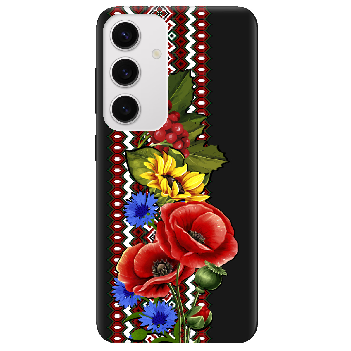 Чехол для Samsung Galaxy S24 черный матовый soft touch Ukraine ornament - фото 1 - Чехлы для телефонов