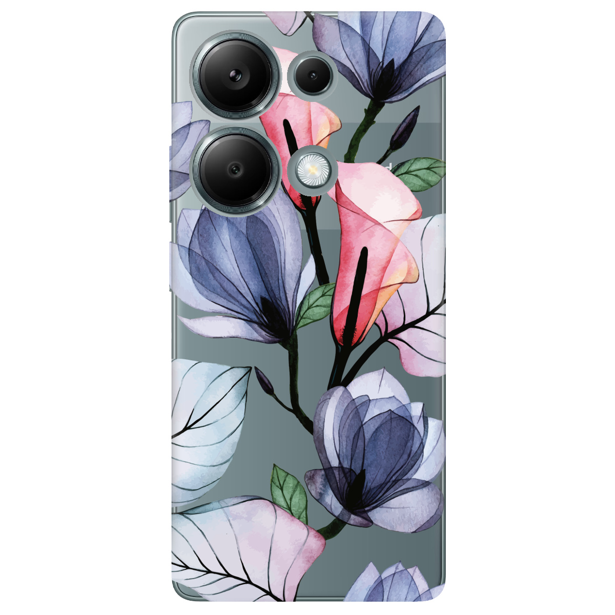 Чехол для Xiaomi Redmi Note 13 Pro 4G прозрачный Tropical flowers - фото 1 - Чехлы для телефонов