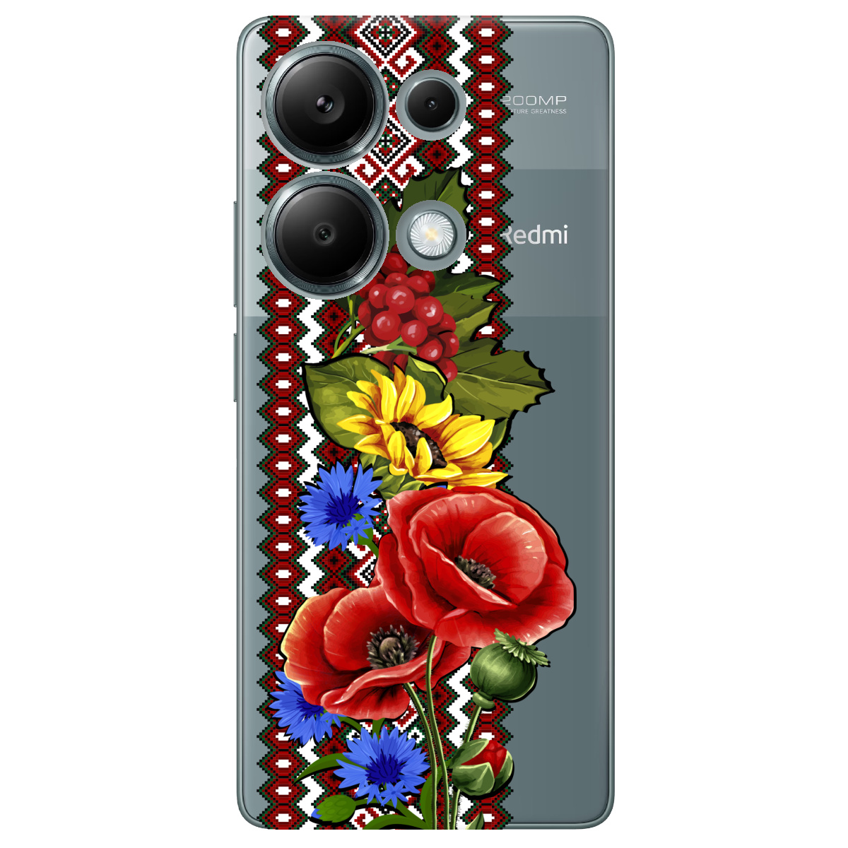 Чехол для Xiaomi Redmi Note 13 Pro 4G прозрачный Ukraine ornament - фото 1 - Чехлы для телефонов