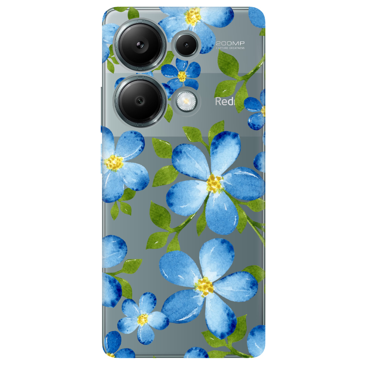 Чехол для Xiaomi Redmi Note 13 Pro 4G прозрачный Flowers blue - фото 1 - Чехлы для телефонов