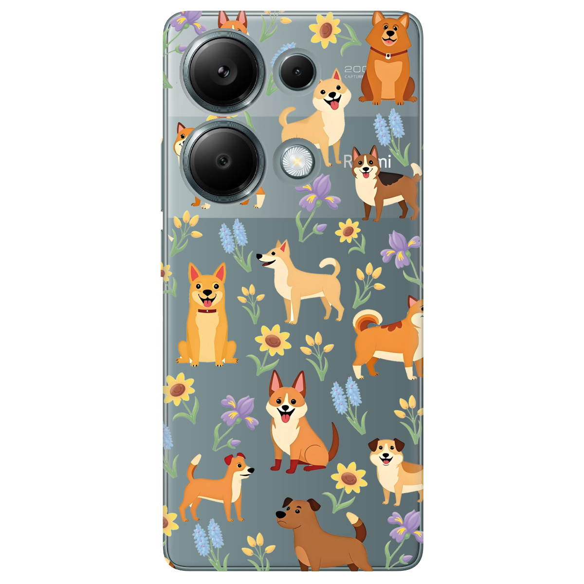 Чехол для Xiaomi Redmi Note 13 Pro 4G прозрачный Blooming Puppies - фото 1 - Чехлы для телефонов