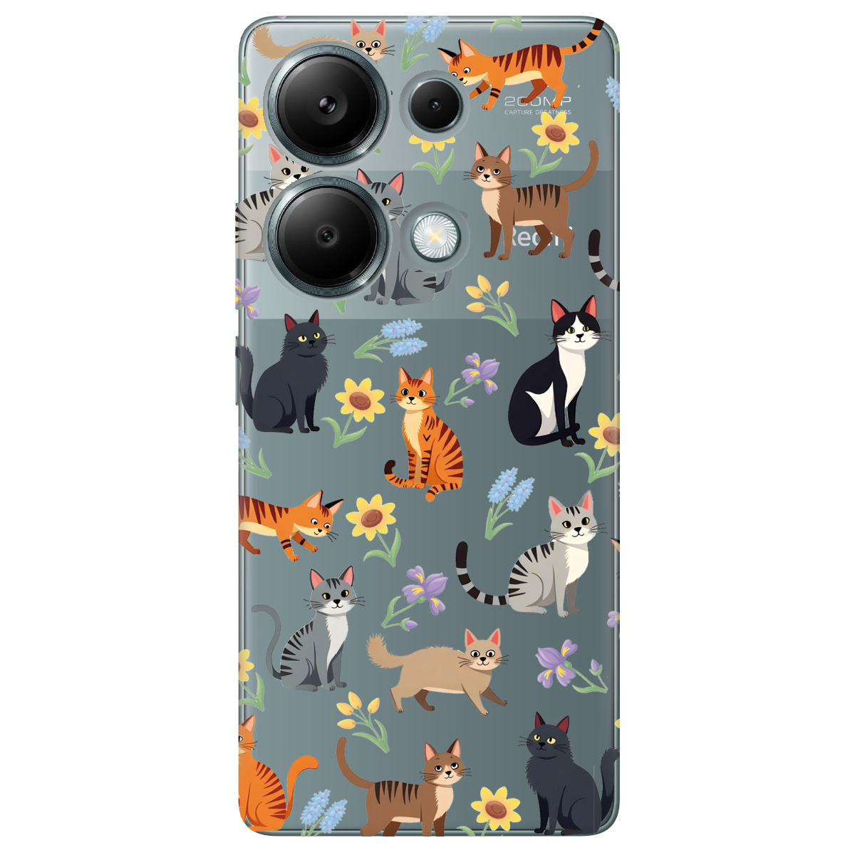 Чохол для Xiaomi Redmi Note 13 Pro 4G прозорий Blooming Kittens - фото 1 - Чохли для телефонів