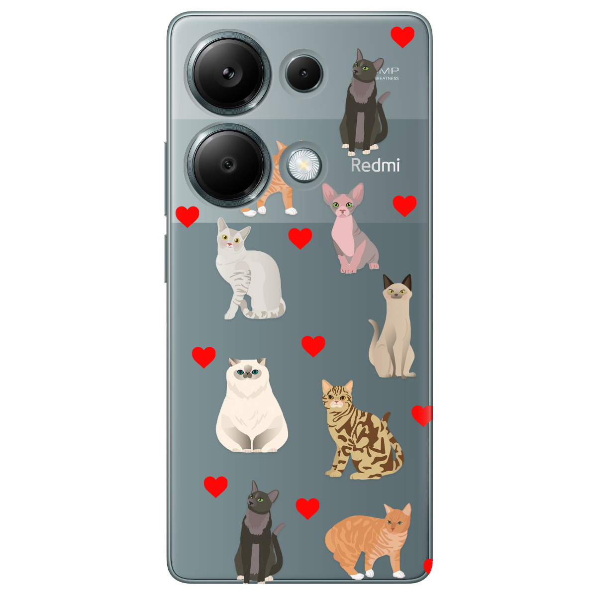 Чехол для Xiaomi Redmi Note 13 Pro 4G прозрачный Любов у кожному мяу - фото 1 - Чехлы для телефонов