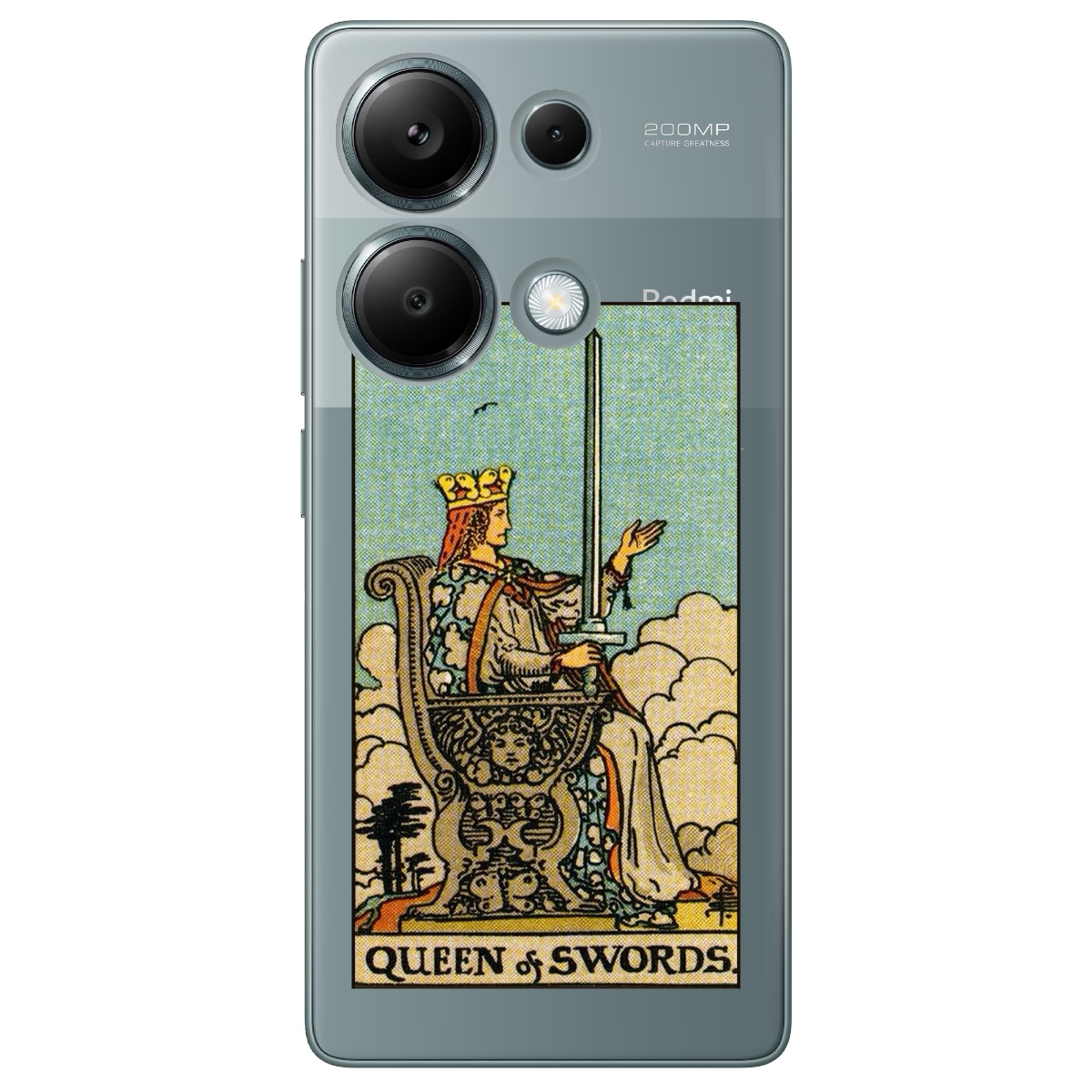 Чехол для Xiaomi Redmi Note 13 Pro 4G прозрачный Королева мечей Таро - фото 1 - Чехлы для телефонов