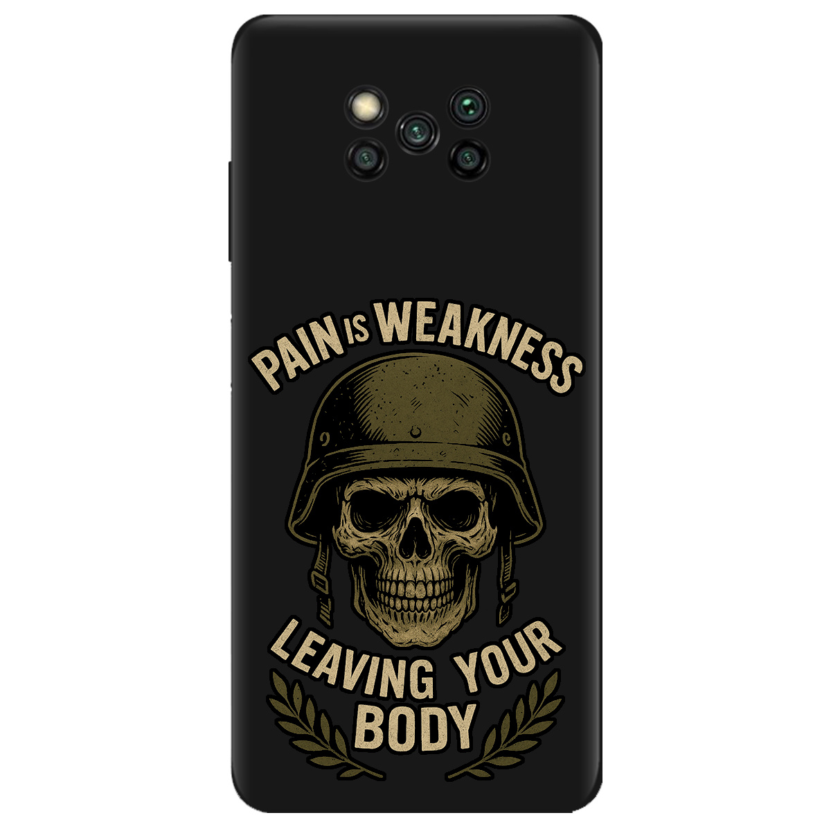 Чехол для Xiaomi Poco X3 черный матовый soft touch Біль - це слабкість - фото 1 - Чехлы для телефонов