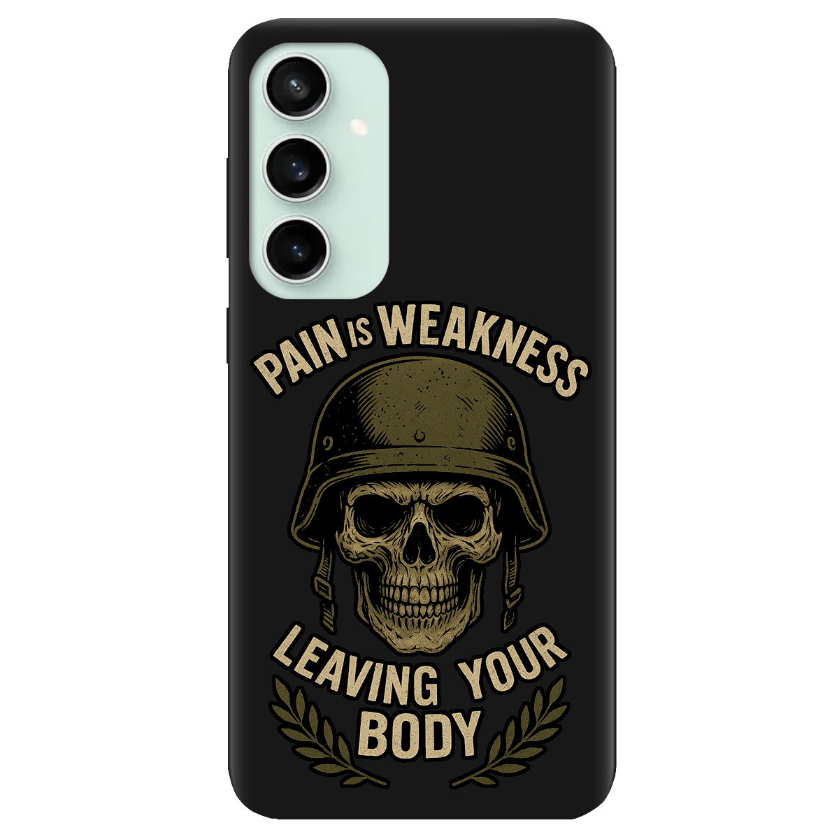 Чохол для Samsung Galaxy S23 FE чорний матовий soft touch Біль - це слабкість - фото 1 - Чохли для телефонів