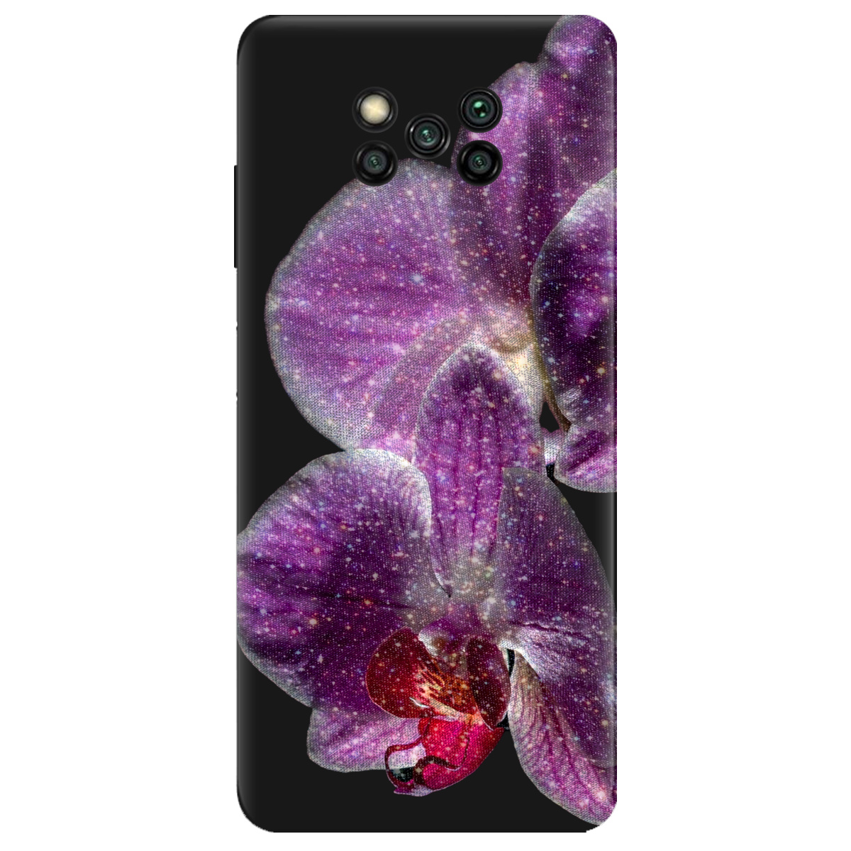 Чехол для Xiaomi Poco X3 черный матовый soft touch Волшебная орхидея - фото 1 - Чехлы для телефонов