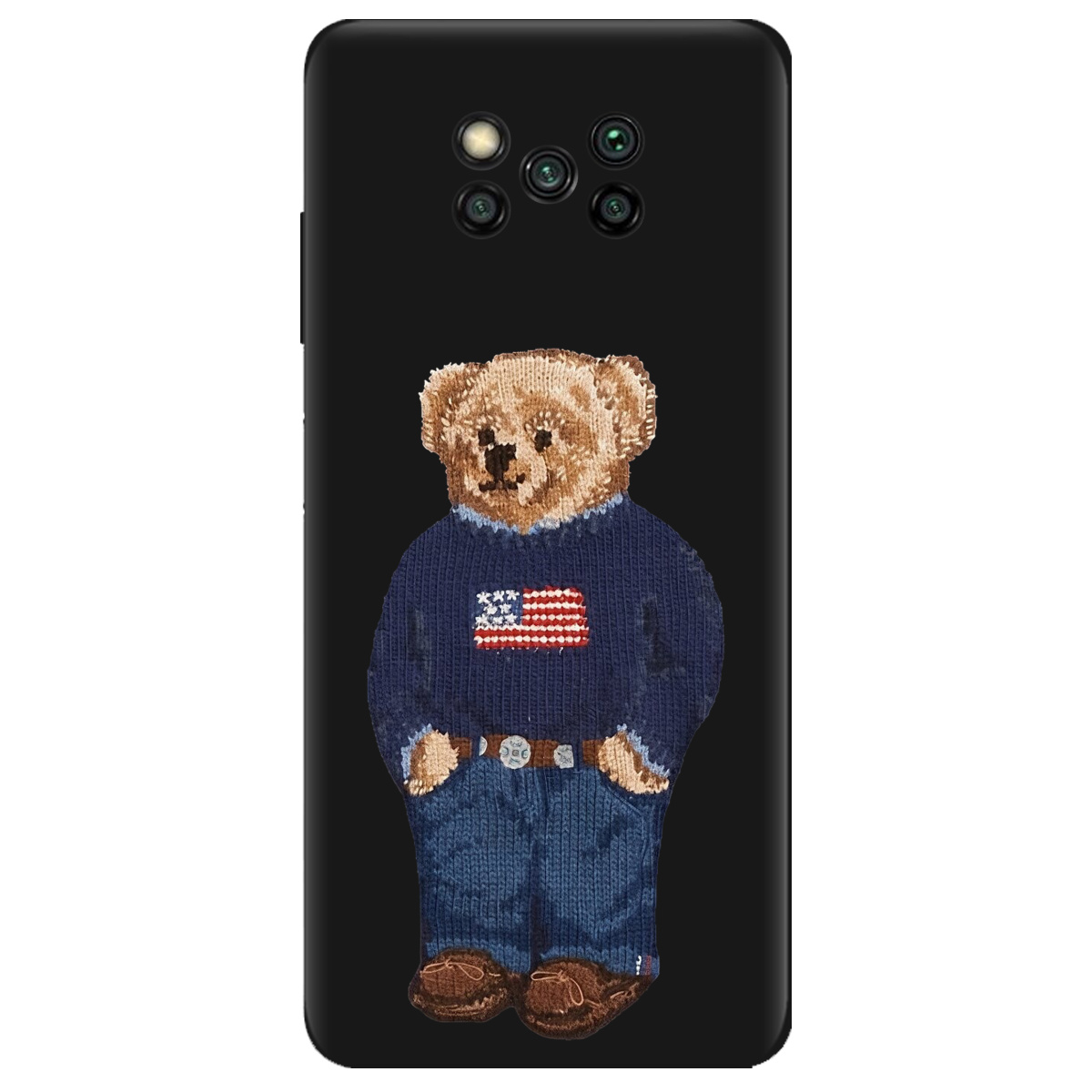 Чохол для Xiaomi Poco X3 чорний матовий soft touch Американський ведмедик - фото 1 - Чохли для телефонів