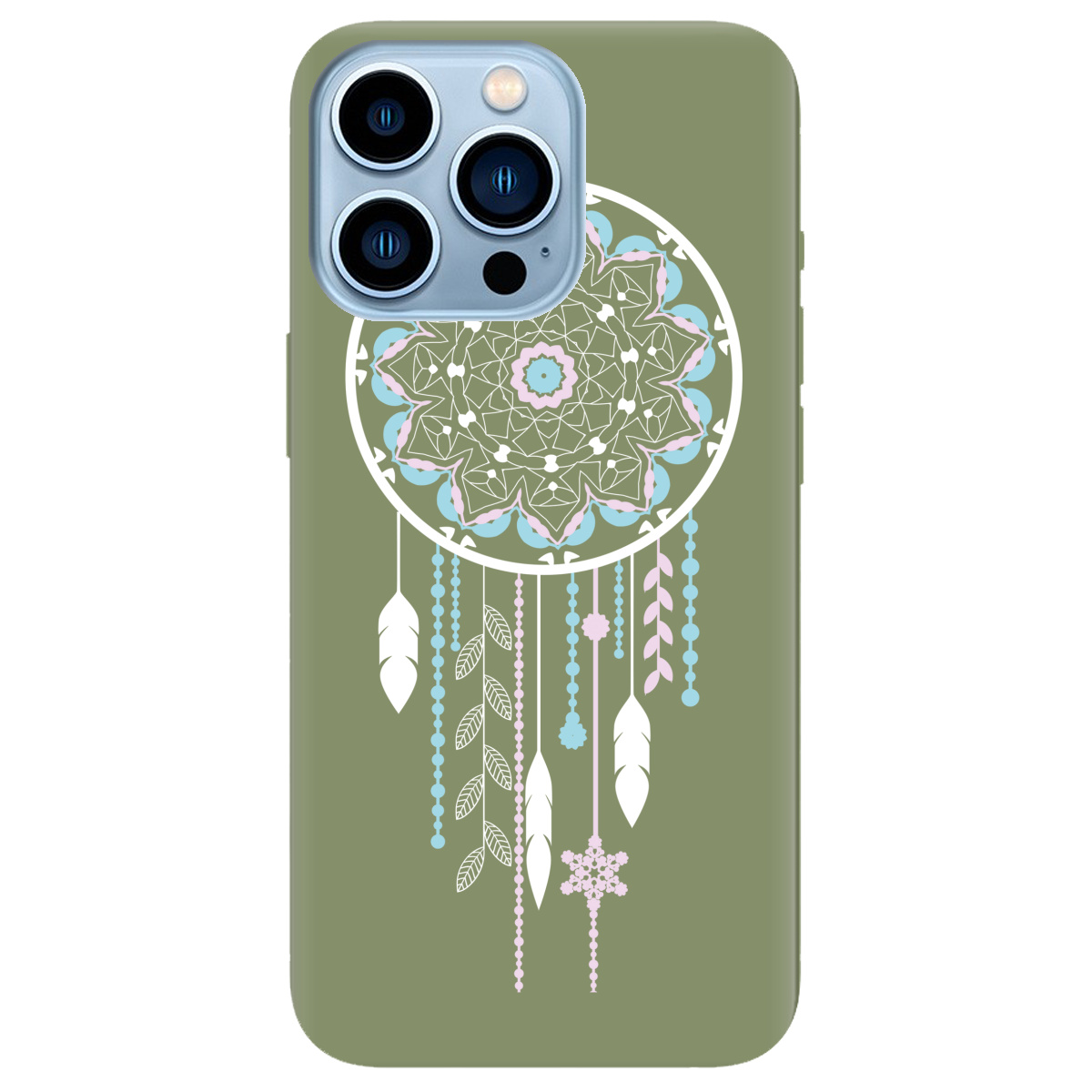 Чехол для Apple iPhone 13 Pro Max оливковый матовый soft touch Ловец снов - фото 1 - Чехлы для телефонов