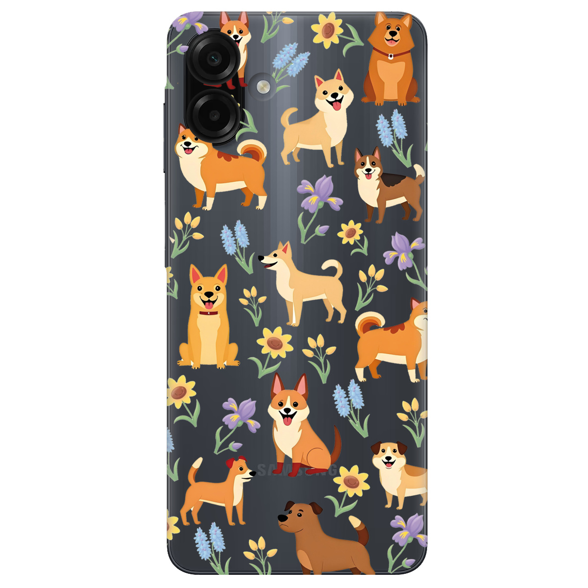 Чехол для Samsung Galaxy A07 прозрачный Blooming Puppies - фото 1 - Чехлы для телефонов