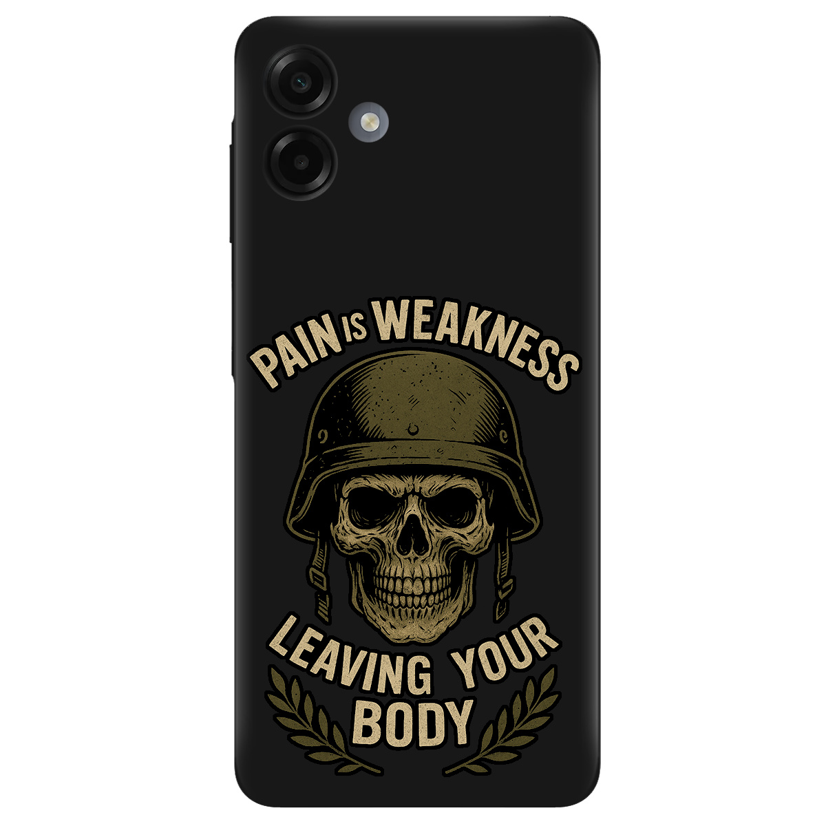 Чохол для Samsung Galaxy A07 чорний матовий soft touch Біль - це слабкість - фото 1 - Чохли для телефонів