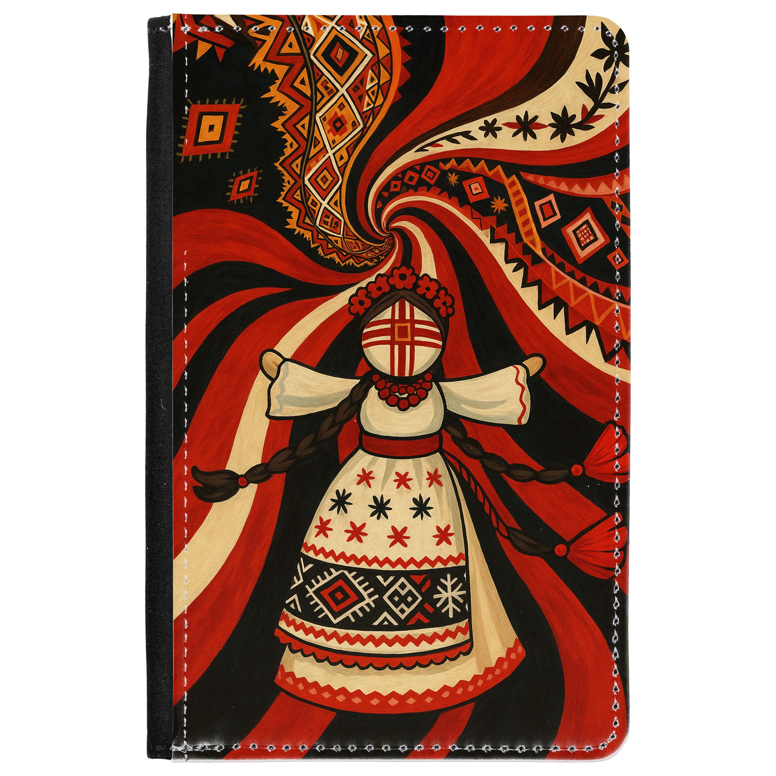 Обложка для паспорта чёрная Кукла мотанка Берегиня - фото 1 - Обложки для паспорта