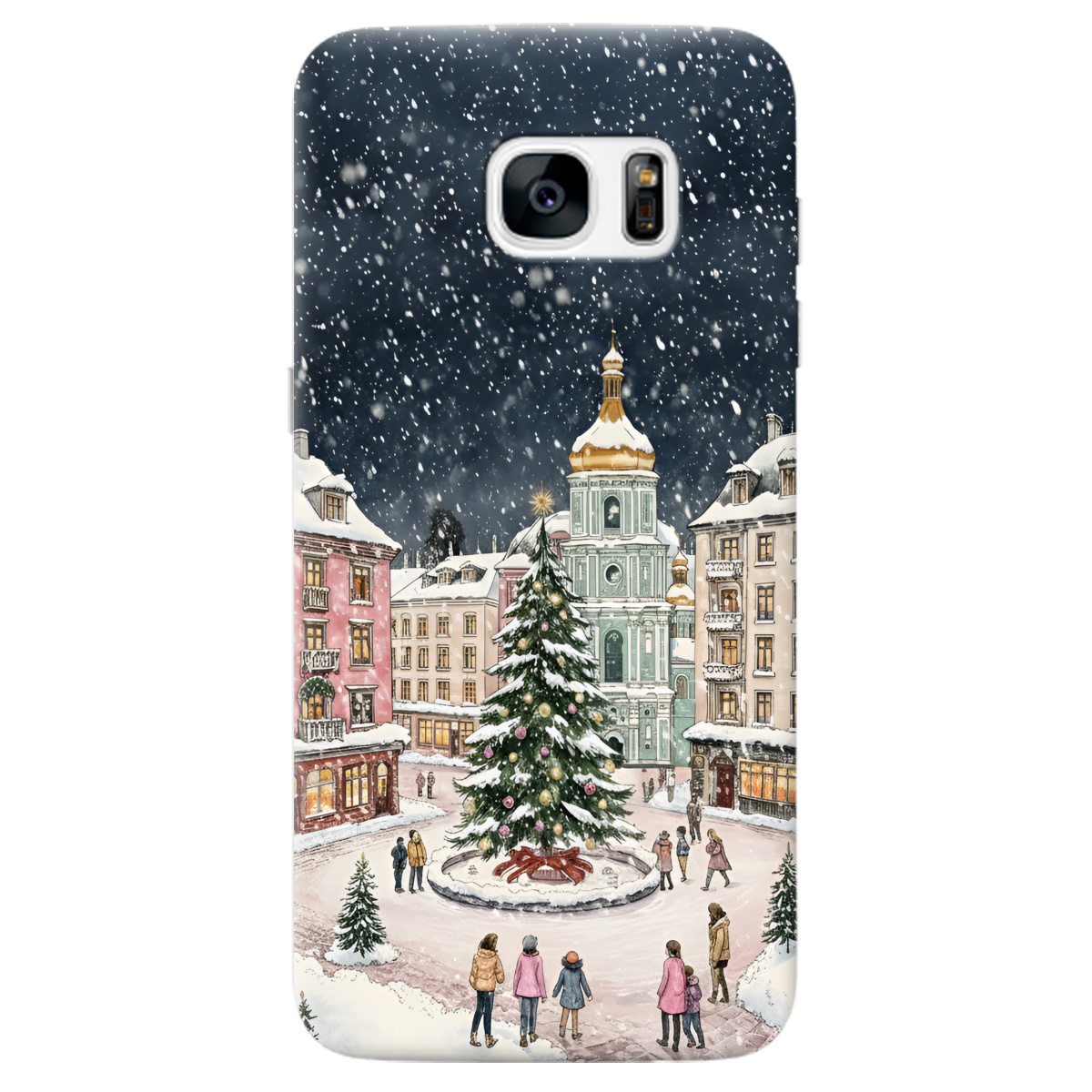 Чехол для Samsung Galaxy S7 Edge прозрачный Новогодний город - фото 1 - Чехлы для телефонов