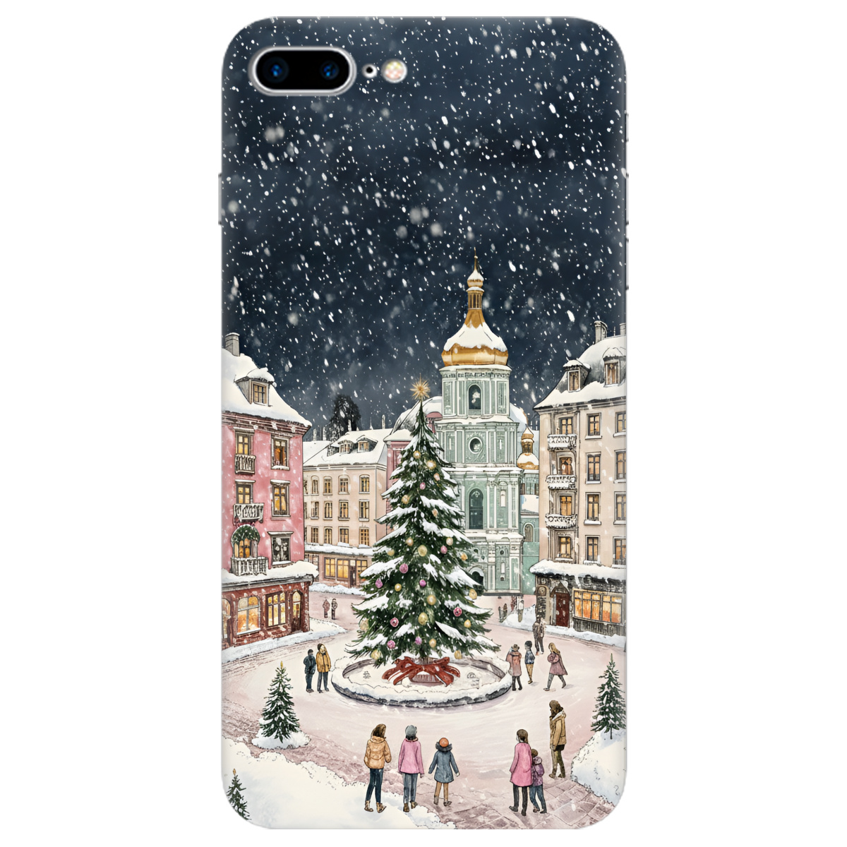 Чохол для Apple iPhone 8 Plus прозорий Новорічне місто - фото 1 - Чохли для телефонів