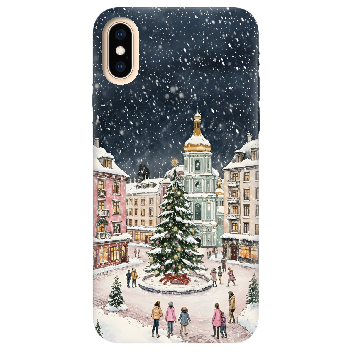 Чехол для Apple iPhone X прозрачный Новогодний город - фото 1 - Чехлы для телефонов