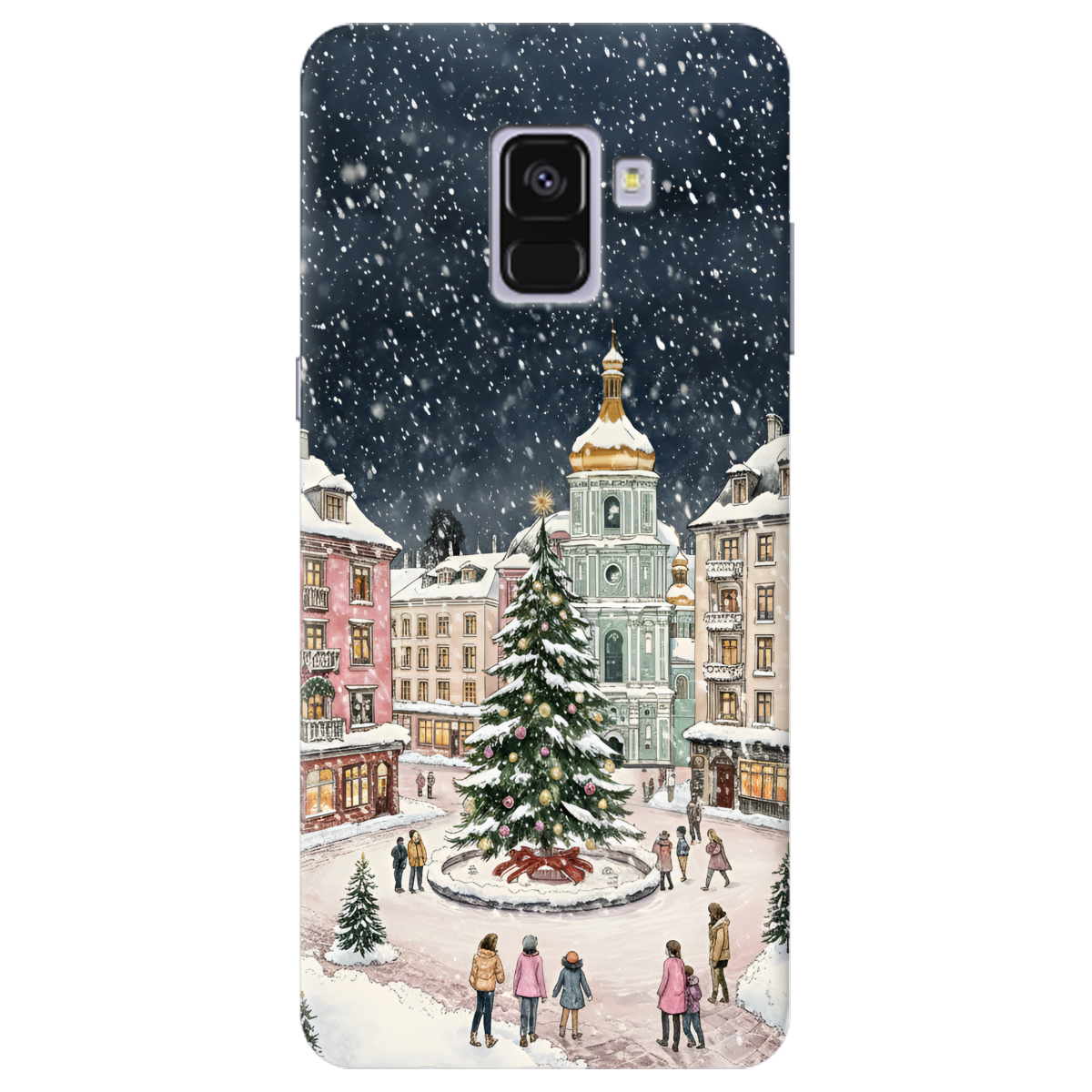 Чехол для Samsung Galaxy A8 2018 прозрачный Новогодний город - фото 1 - Чехлы для телефонов