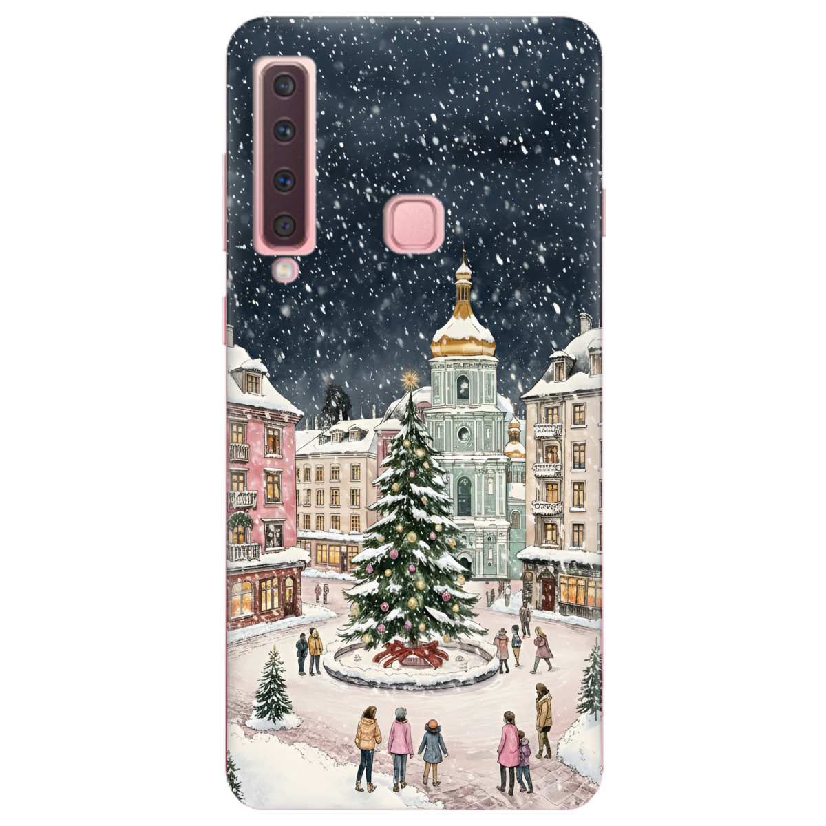 Чохол для Samsung Galaxy A9 2018 прозорий Новорічне місто - фото 1 - Чохли для телефонів