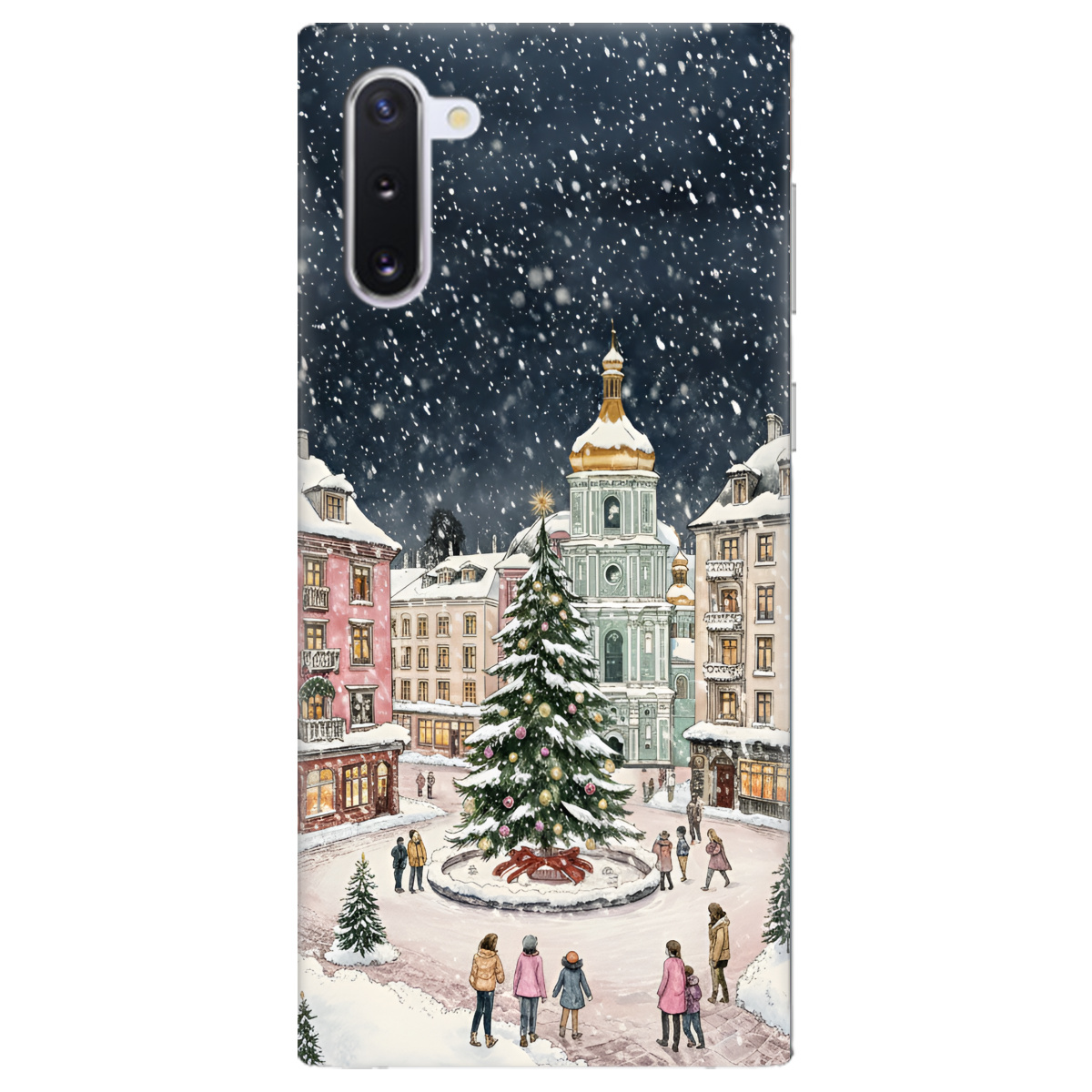 Чехол для Samsung Galaxy Note 10 прозрачный Новогодний город - фото 1 - Чехлы для телефонов