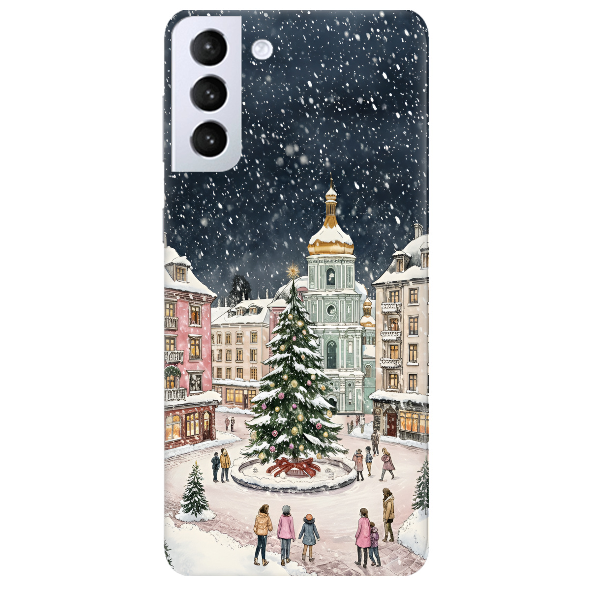 Чохол для Samsung Galaxy S21 прозорий Новорічне місто - фото 1 - Чохли для телефонів