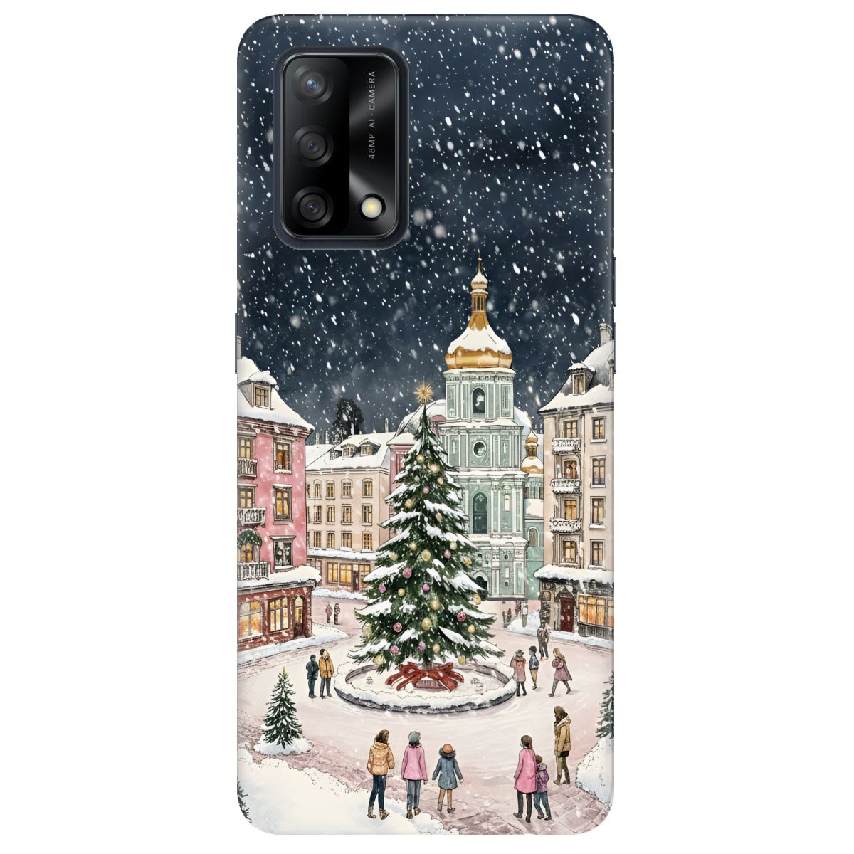 Чехол для Oppo A74 4G прозрачный Новогодний город - фото 1 - Чехлы для телефонов