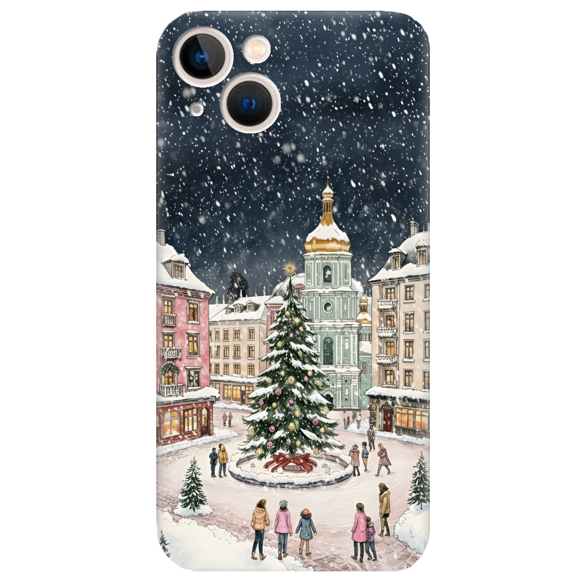 Чехол для Apple iPhone 13 Mini прозрачный Новогодний город - фото 1 - Чехлы для телефонов