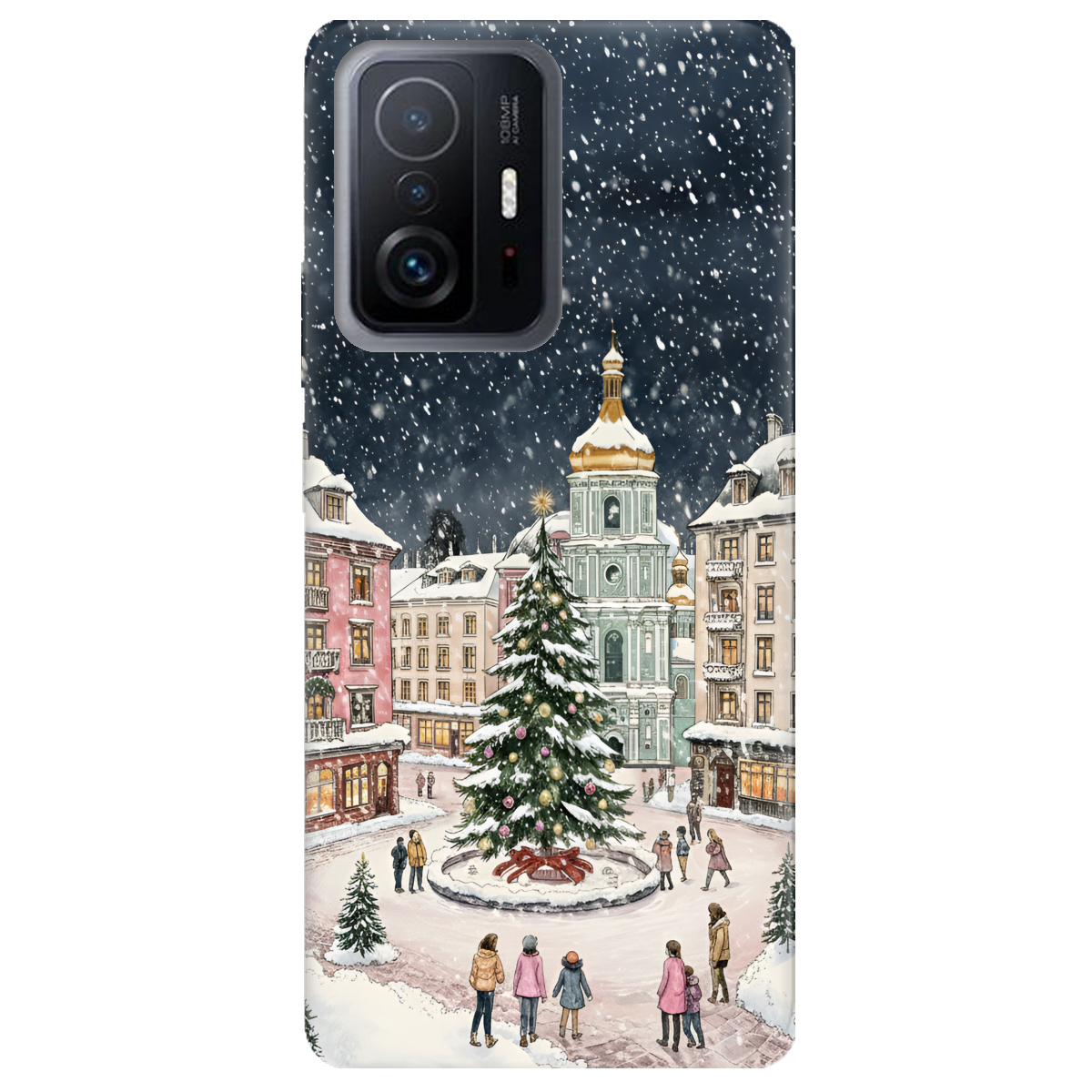 Чехол для Xiaomi 11T Pro прозрачный Новогодний город - фото 1 - Чехлы для телефонов