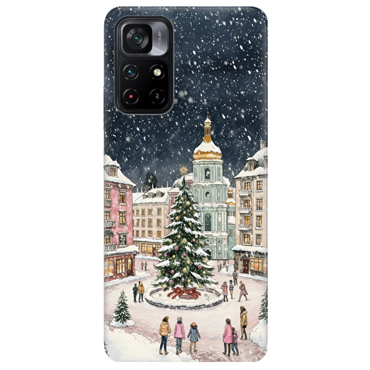 Чехол для Xiaomi Poco M4 Pro 5G прозрачный Новогодний город - фото 1 - Чехлы для телефонов