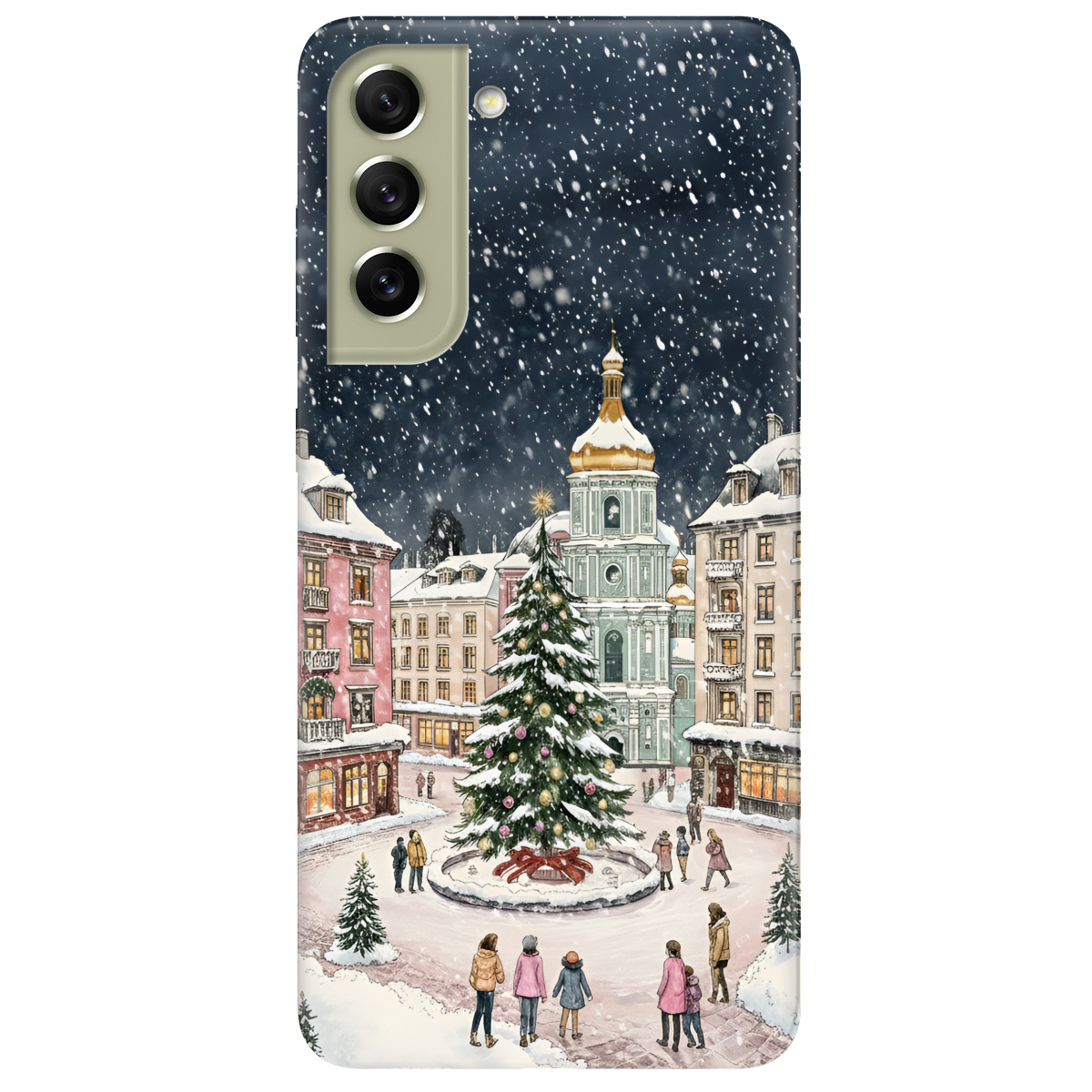 Чехол для Samsung Galaxy S21 FE прозрачный Новогодний город - фото 1 - Чехлы для телефонов