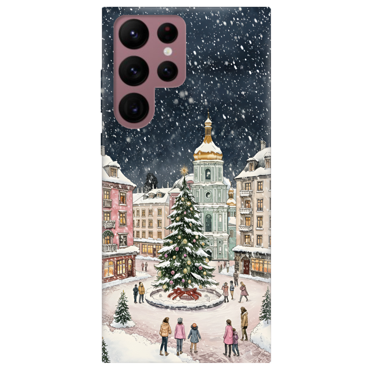 Чехол для Samsung Galaxy S22 Ultra прозрачный Новогодний город - фото 1 - Чехлы для телефонов