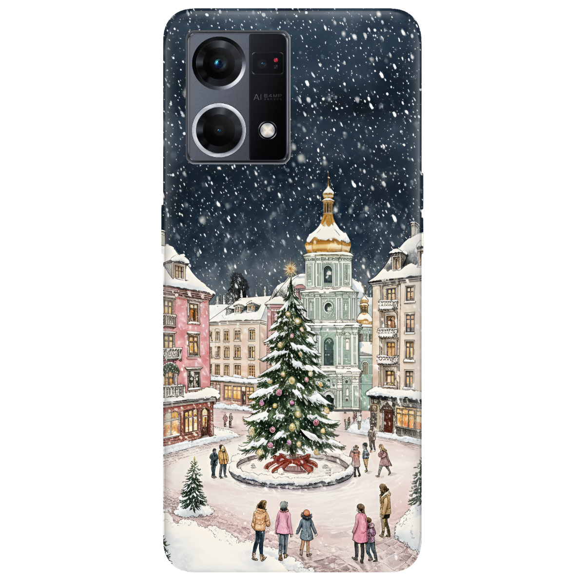 Чехол для Oppo Reno  7 4G прозрачный Новогодний город - фото 1 - Чехлы для телефонов